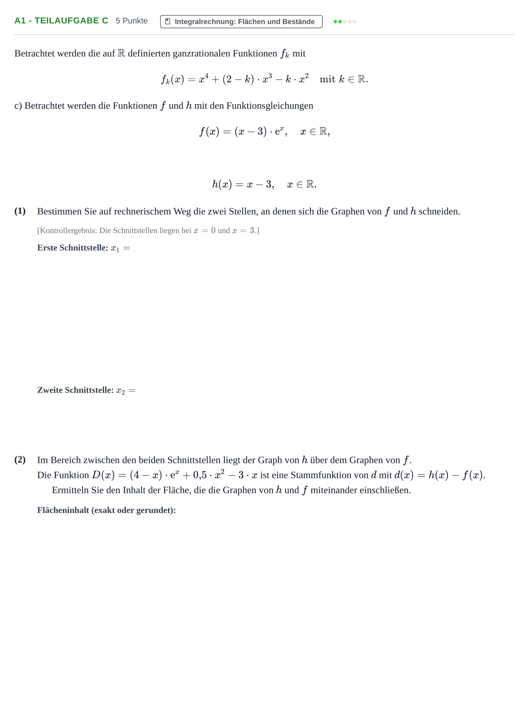 Aufgabenstellung: Aufgabe A1 - Teilaufgabe c · Abitur NRW Mathematik LK · Haupttermin · CAS 2022