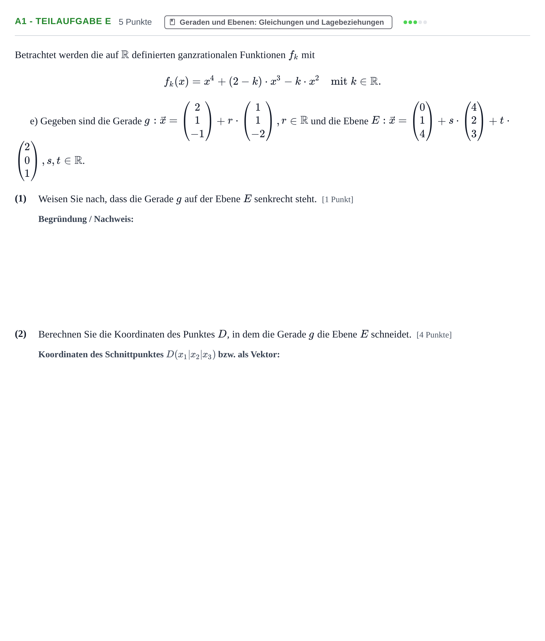 Aufgabenstellung: Aufgabe A1 - Teilaufgabe e · Abitur NRW Mathematik LK · Haupttermin · CAS 2022