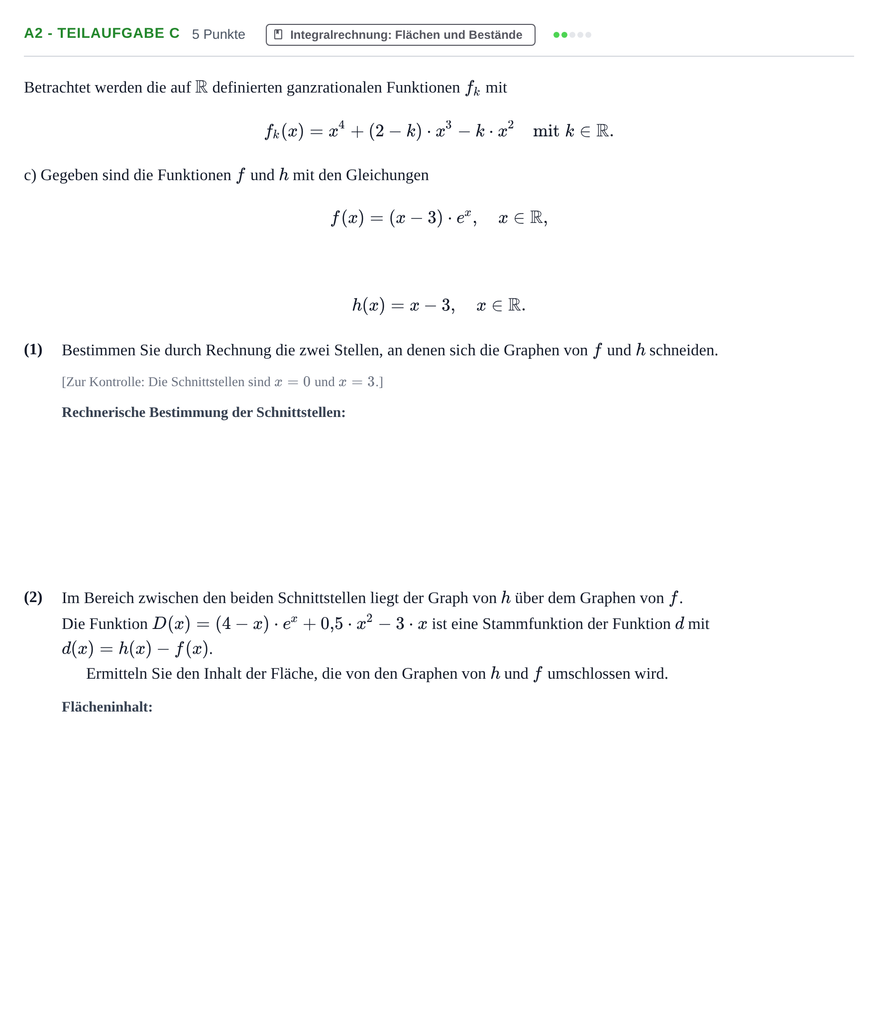 Aufgabenstellung: Aufgabe A2 - Teilaufgabe c · Abitur NRW Mathematik LK · Haupttermin · CAS 2022