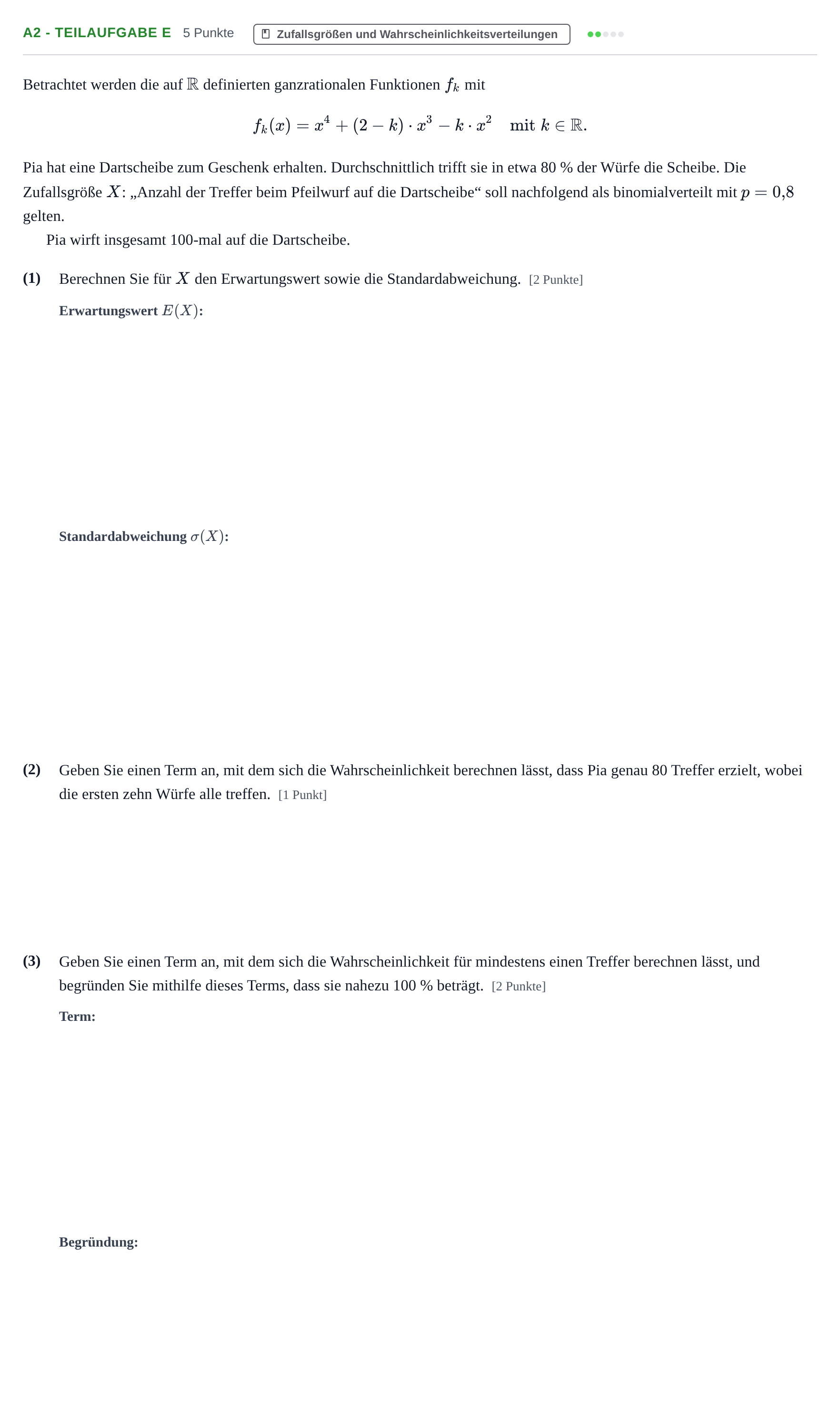 Aufgabenstellung: Aufgabe A2 - Teilaufgabe e · Abitur NRW Mathematik LK · Haupttermin · CAS 2022