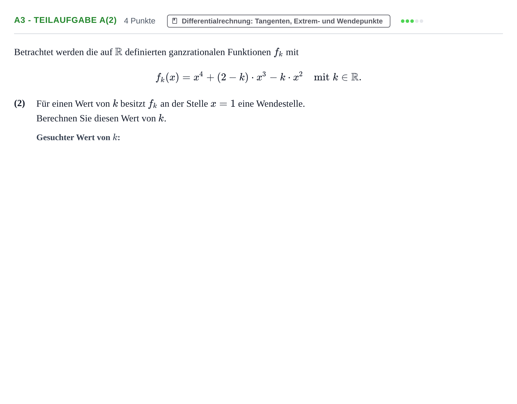 Aufgabenstellung: Aufgabe A3 - Teilaufgabe a(2) · Abitur NRW Mathematik LK · Haupttermin · CAS 2022