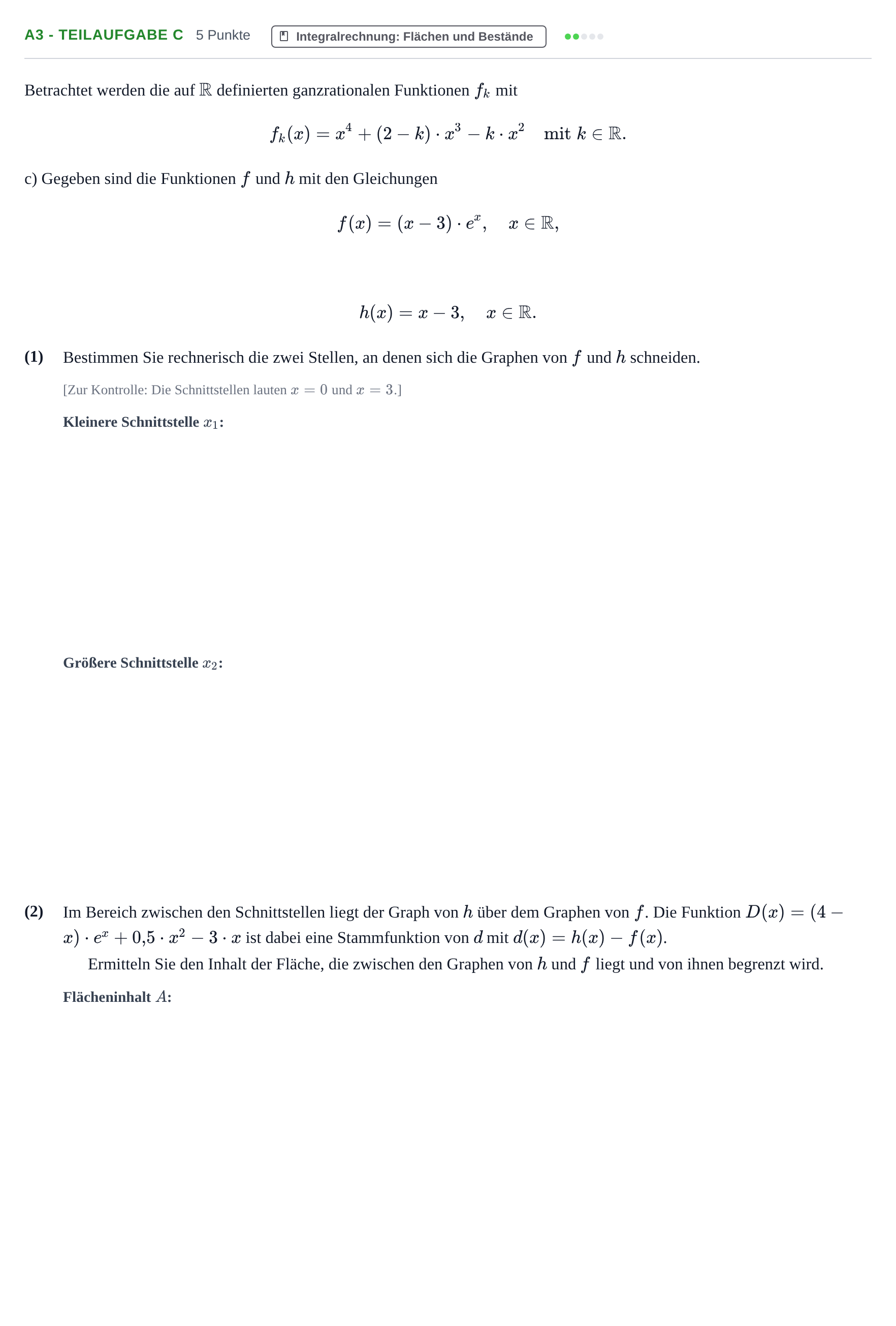 Aufgabenstellung: Aufgabe A3 - Teilaufgabe c · Abitur NRW Mathematik LK · Haupttermin · CAS 2022