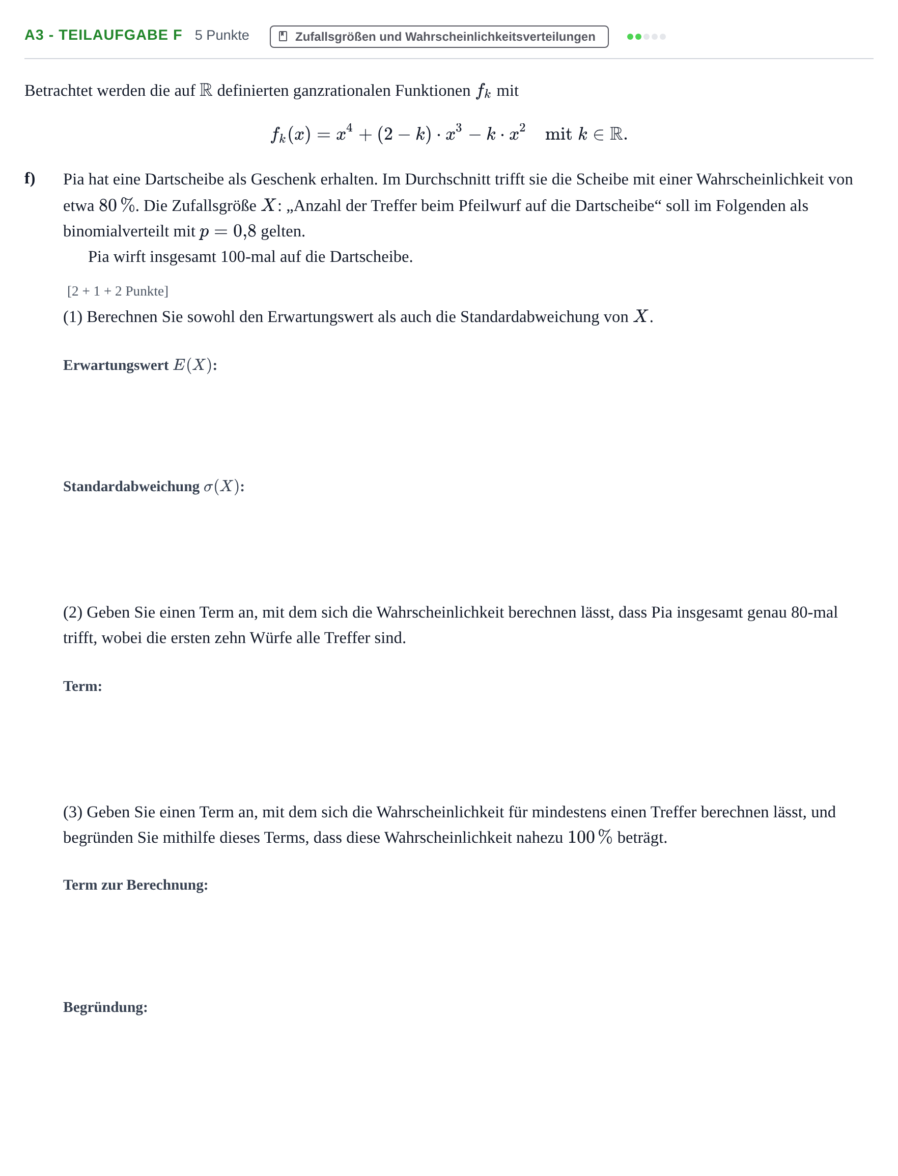 Aufgabenstellung: Aufgabe A3 - Teilaufgabe f · Abitur NRW Mathematik LK · Haupttermin · CAS 2022