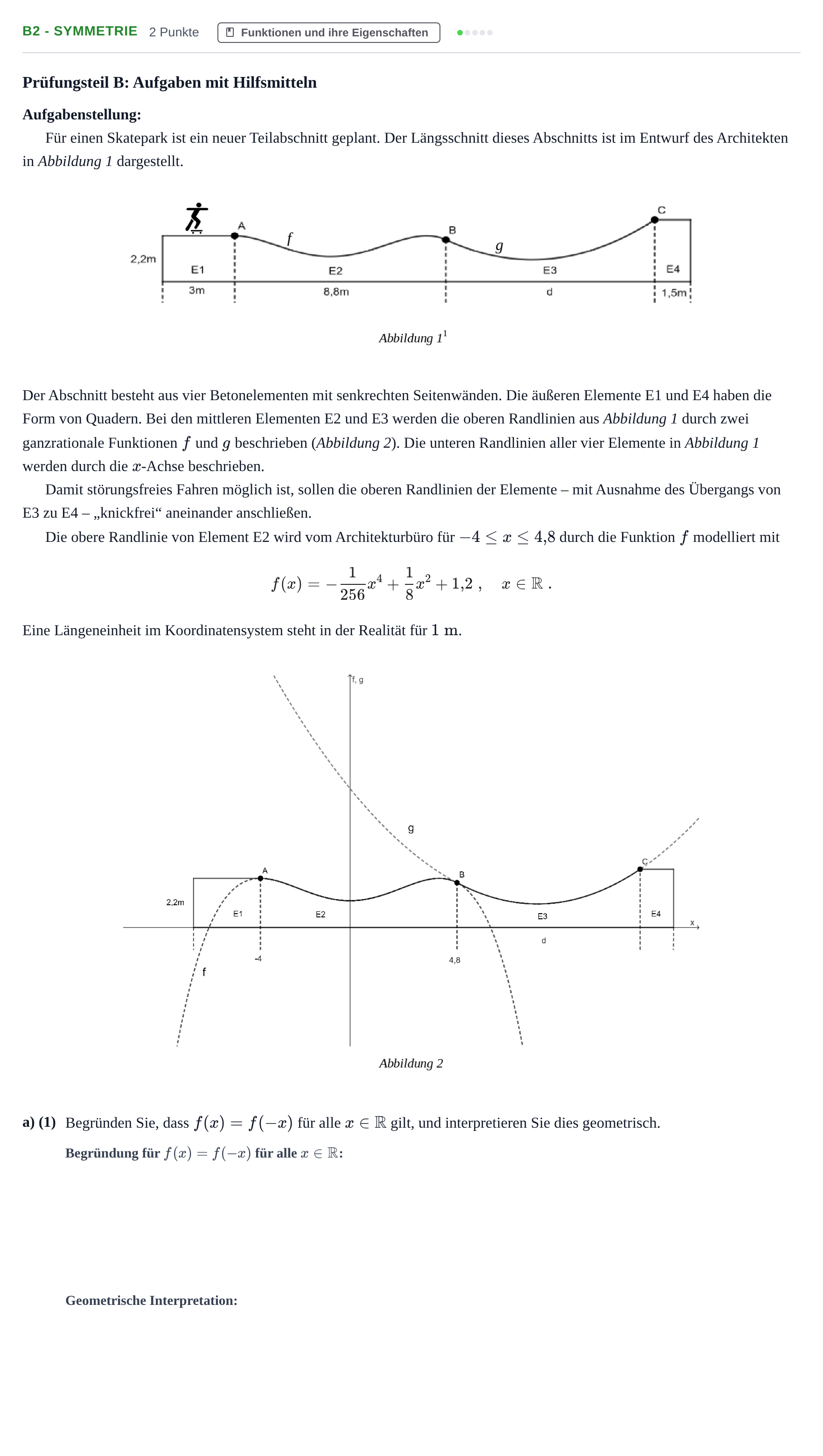 Aufgabenstellung: Aufgabe B2 - Symmetrie · Abitur NRW Mathematik LK · Haupttermin · CAS 2022