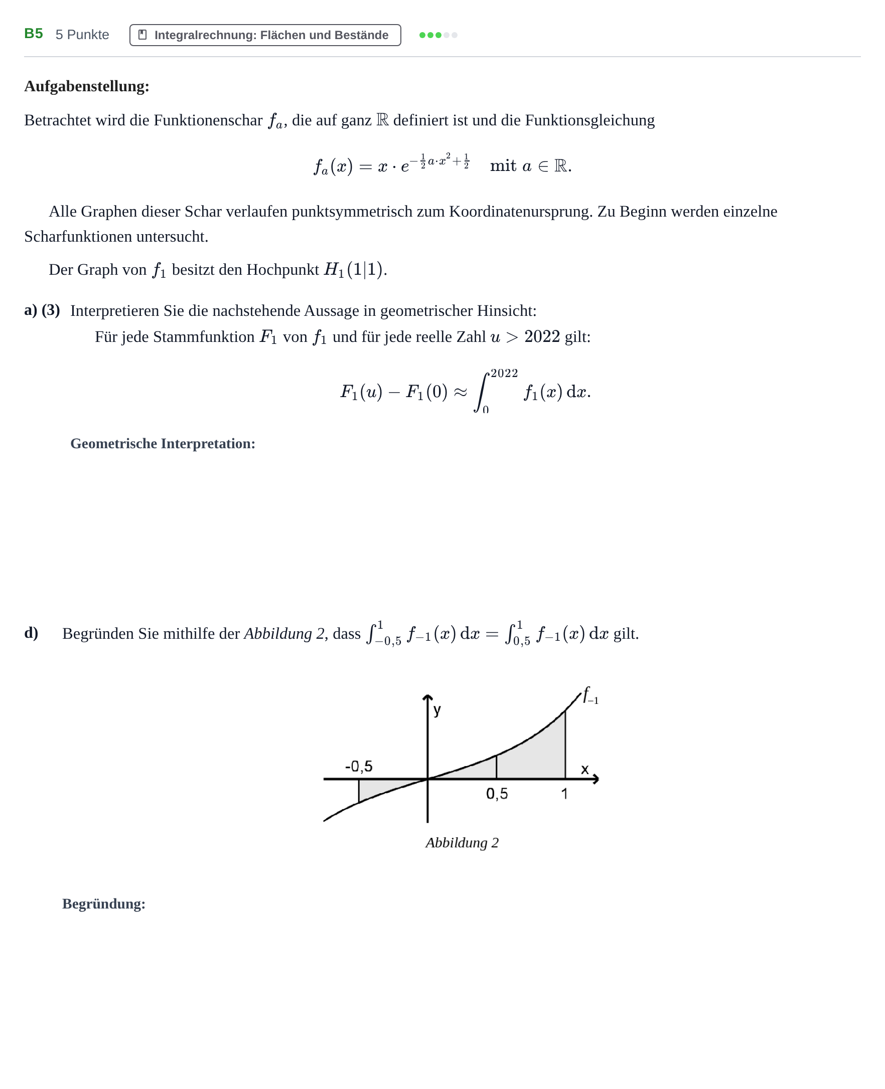 Aufgabenstellung: Aufgabe B5 - Integralrechnung · Abitur NRW Mathematik LK · Haupttermin · CAS 2022