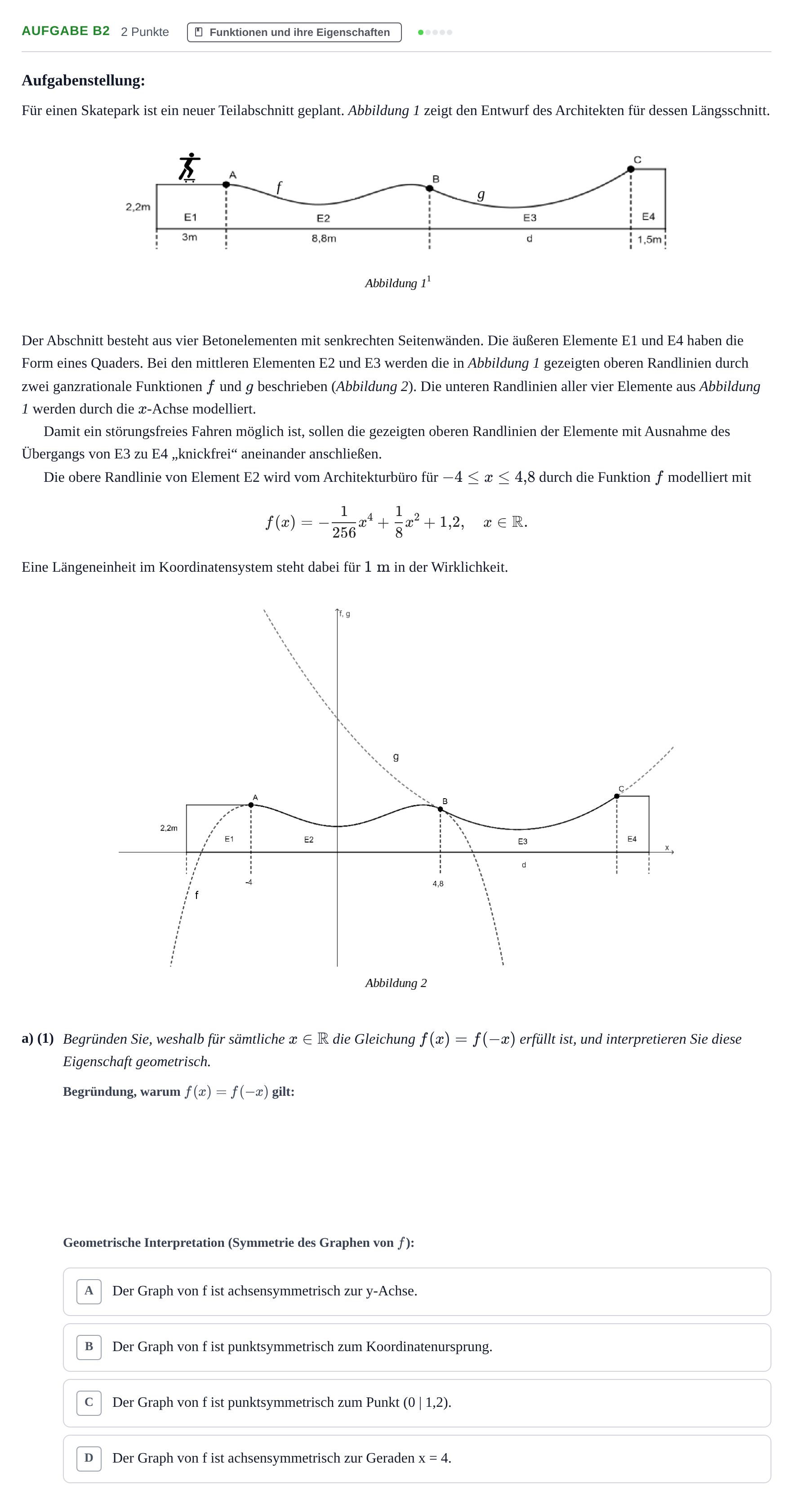 Aufgabenstellung: Aufgabe B2 - Funktionen und ihre Eigenschaften · Abitur NRW Mathematik LK · Haupttermin · CAS · Weiterbildungsk 2022
