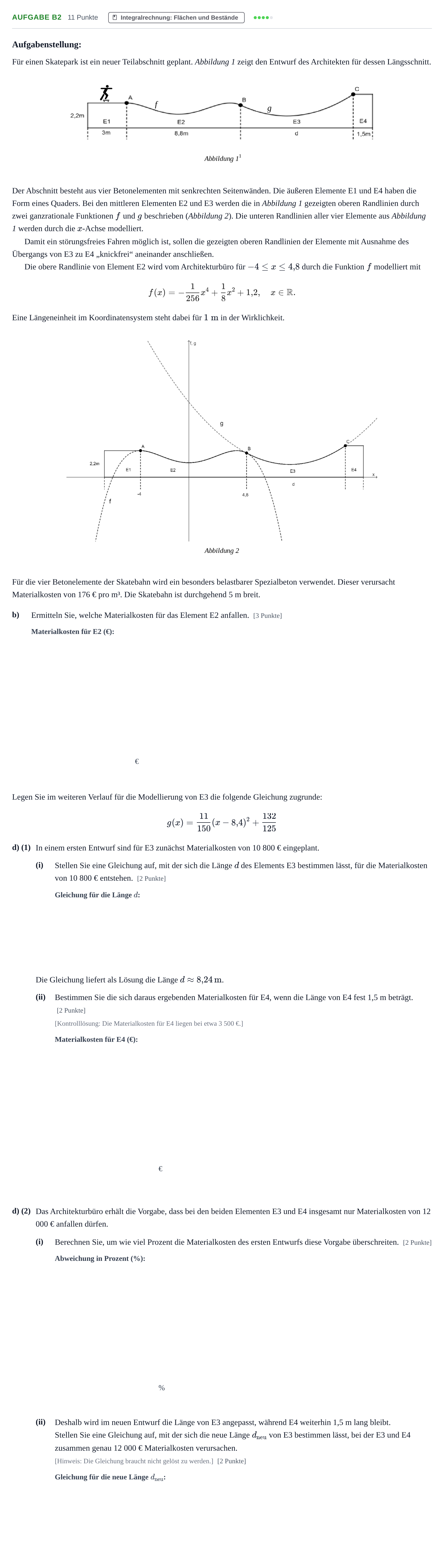 Aufgabenstellung: Aufgabe B2 - Integralrechnung · Abitur NRW Mathematik LK · Haupttermin · CAS · Weiterbildungsk 2022