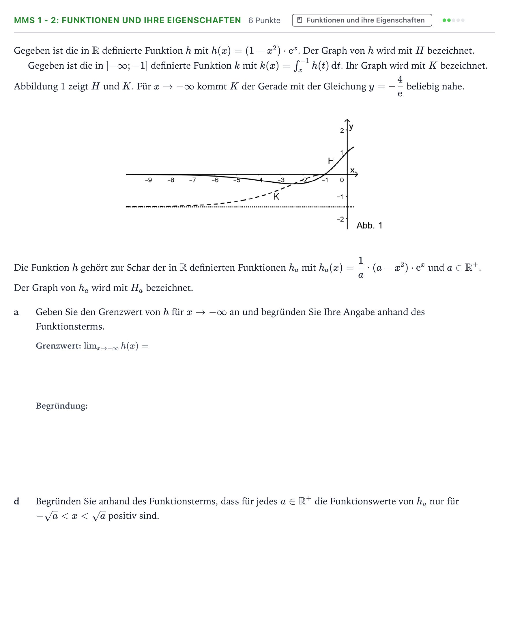 Aufgabenstellung: Aufgabe MMS 1 - 2: Funktionen und ihre Eigenschaften · Abitur NRW Mathematik LK · Teil B · Analysis (CAS) 2024