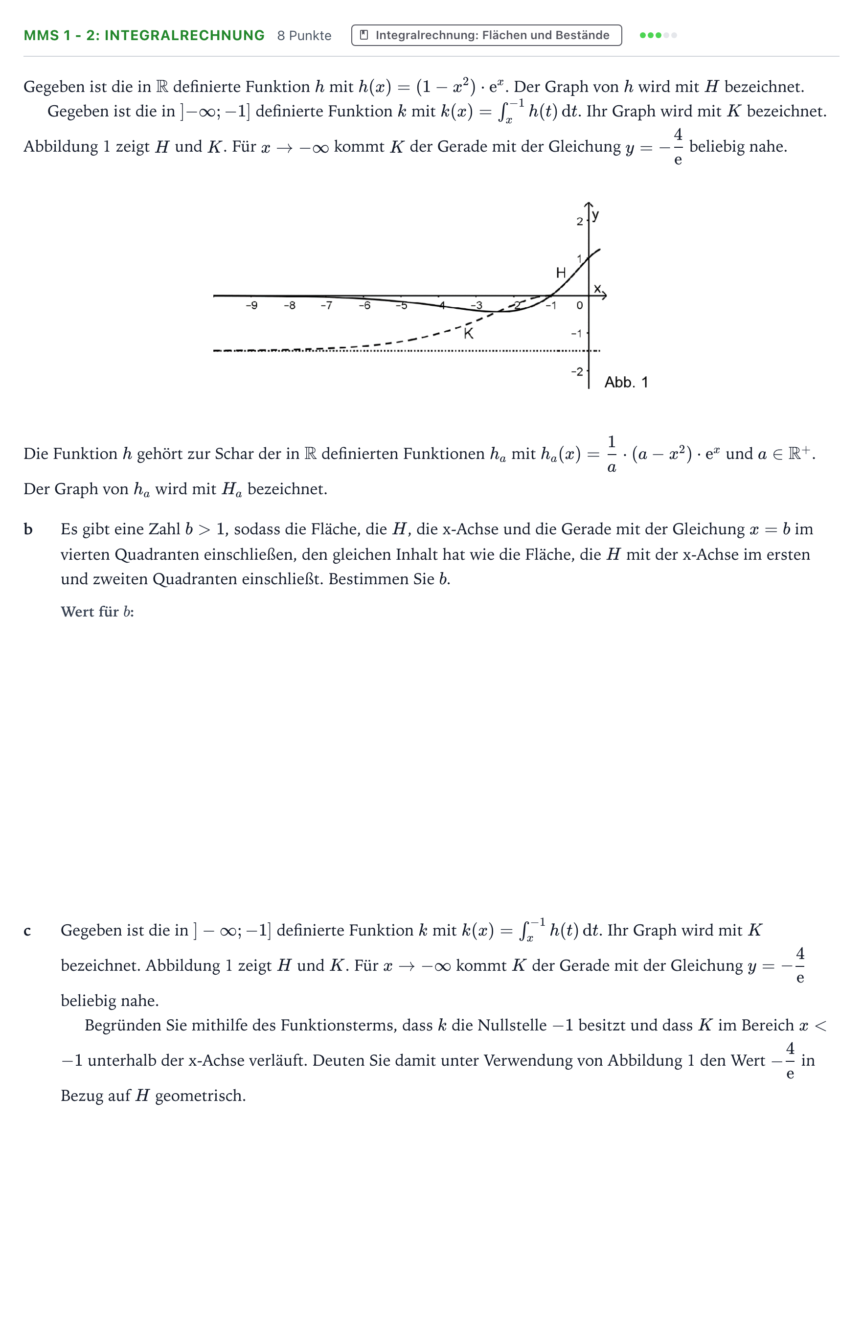 Aufgabenstellung: Aufgabe MMS 1 - 2: Integralrechnung · Abitur NRW Mathematik LK · Teil B · Analysis (CAS) 2024
