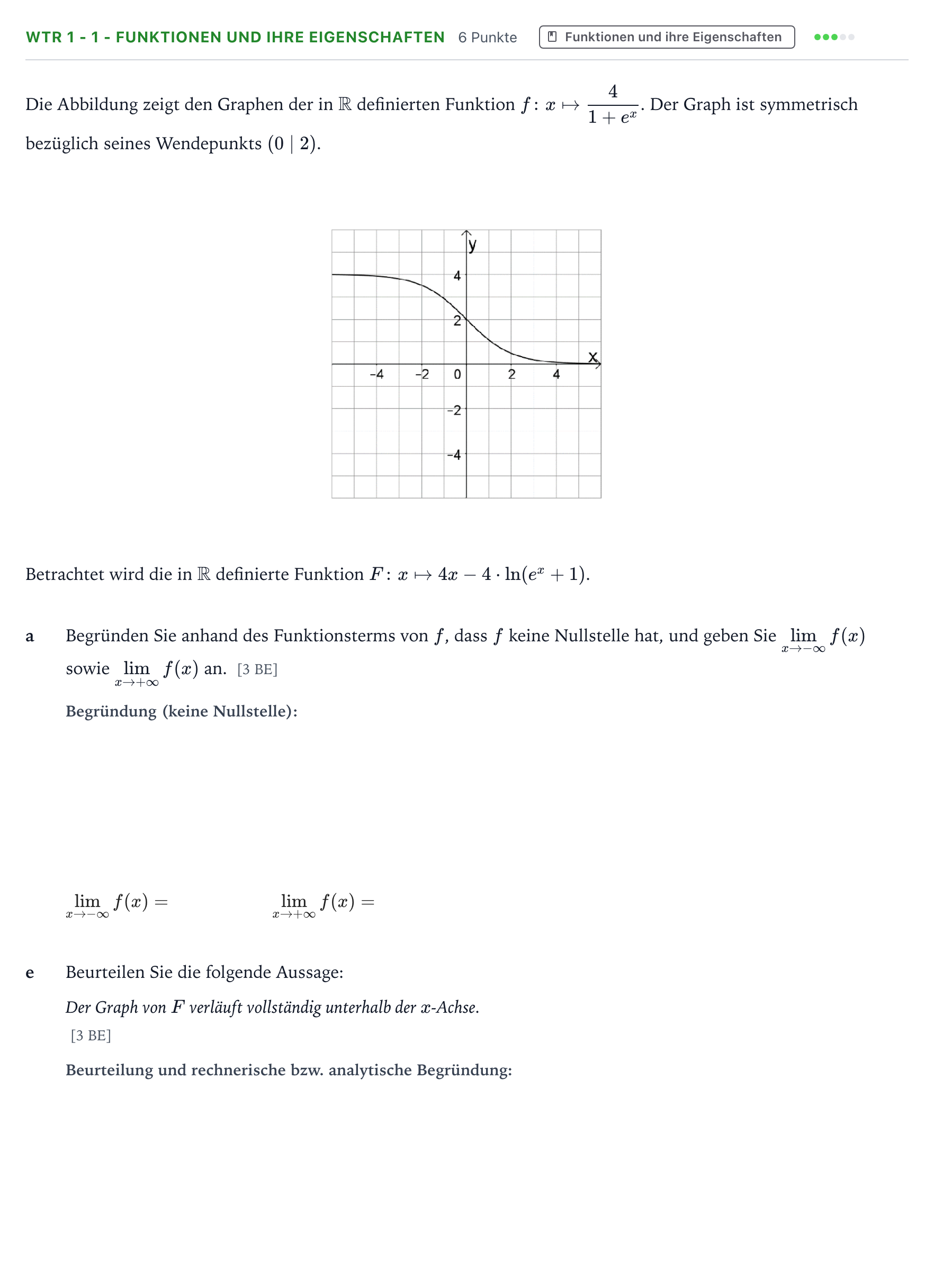 Aufgabenstellung: Aufgabe WTR 1 - 1 - Funktionen und ihre Eigenschaften · Abitur NRW Mathematik LK · Teil B · Analysis (WTR) 2024