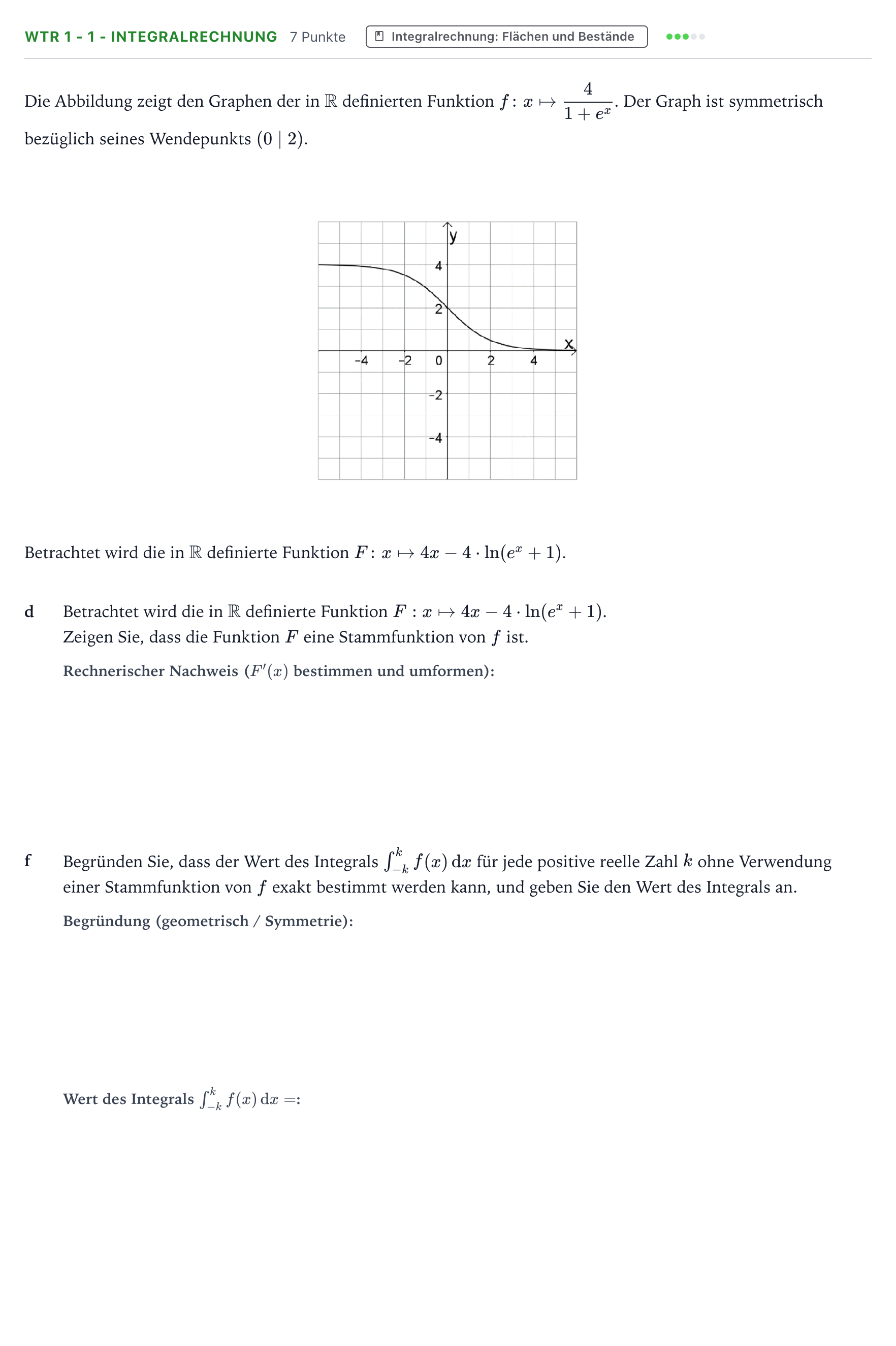 Aufgabenstellung: Aufgabe WTR 1 - 1 - Integralrechnung · Abitur NRW Mathematik LK · Teil B · Analysis (WTR) 2024