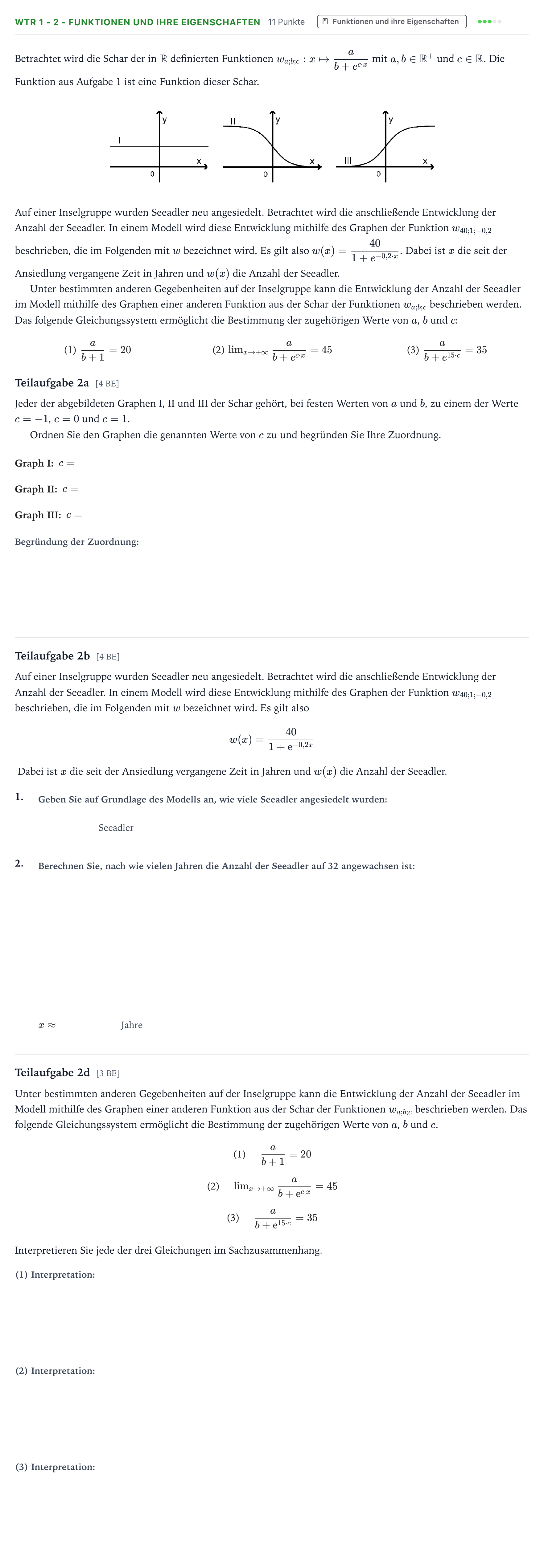Aufgabenstellung: Aufgabe WTR 1 - 2 - Funktionen und ihre Eigenschaften · Abitur NRW Mathematik LK · Teil B · Analysis (WTR) 2024