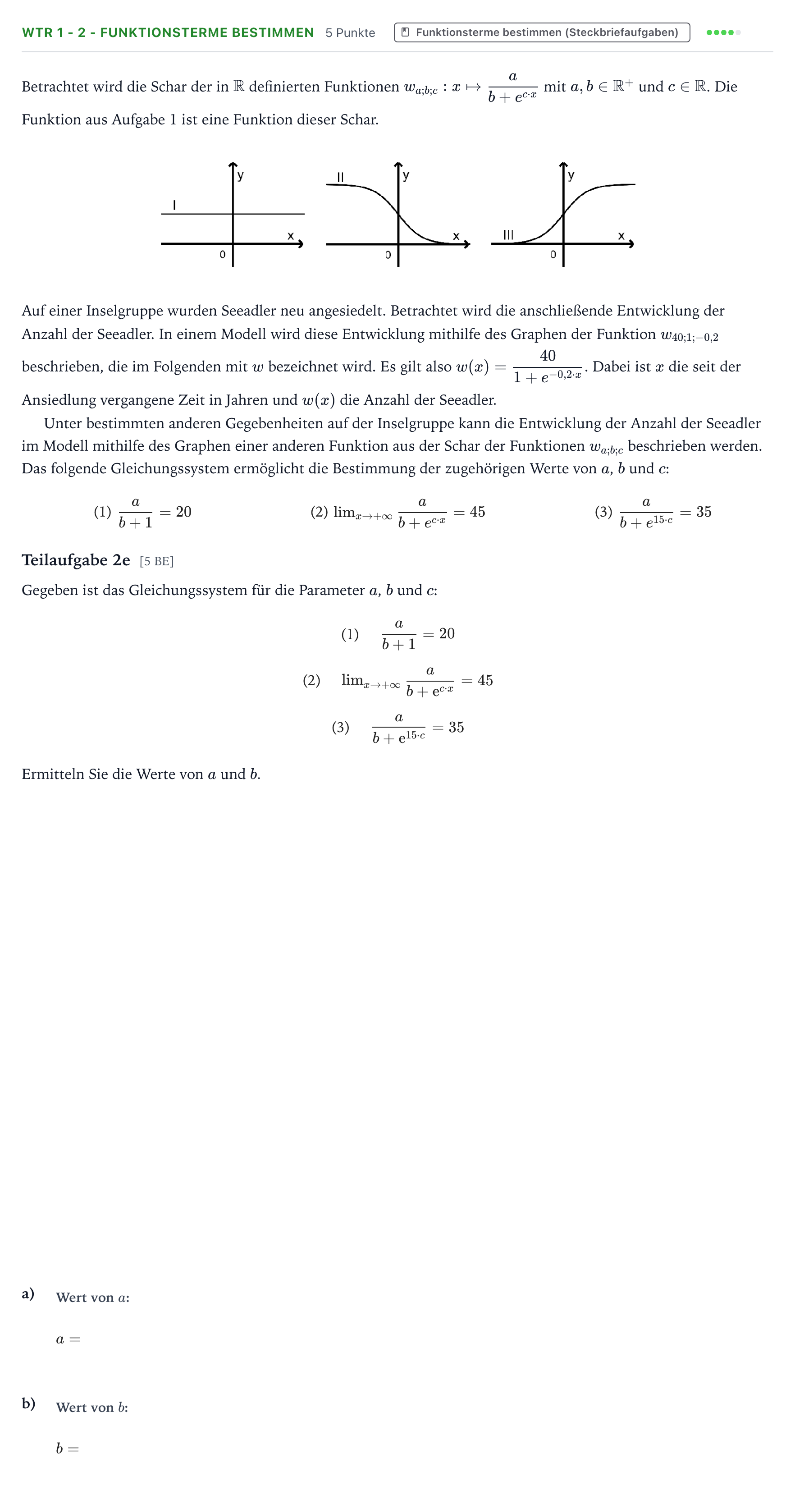 Aufgabenstellung: Aufgabe WTR 1 - 2 - Funktionsterme bestimmen · Abitur NRW Mathematik LK · Teil B · Analysis (WTR) 2024