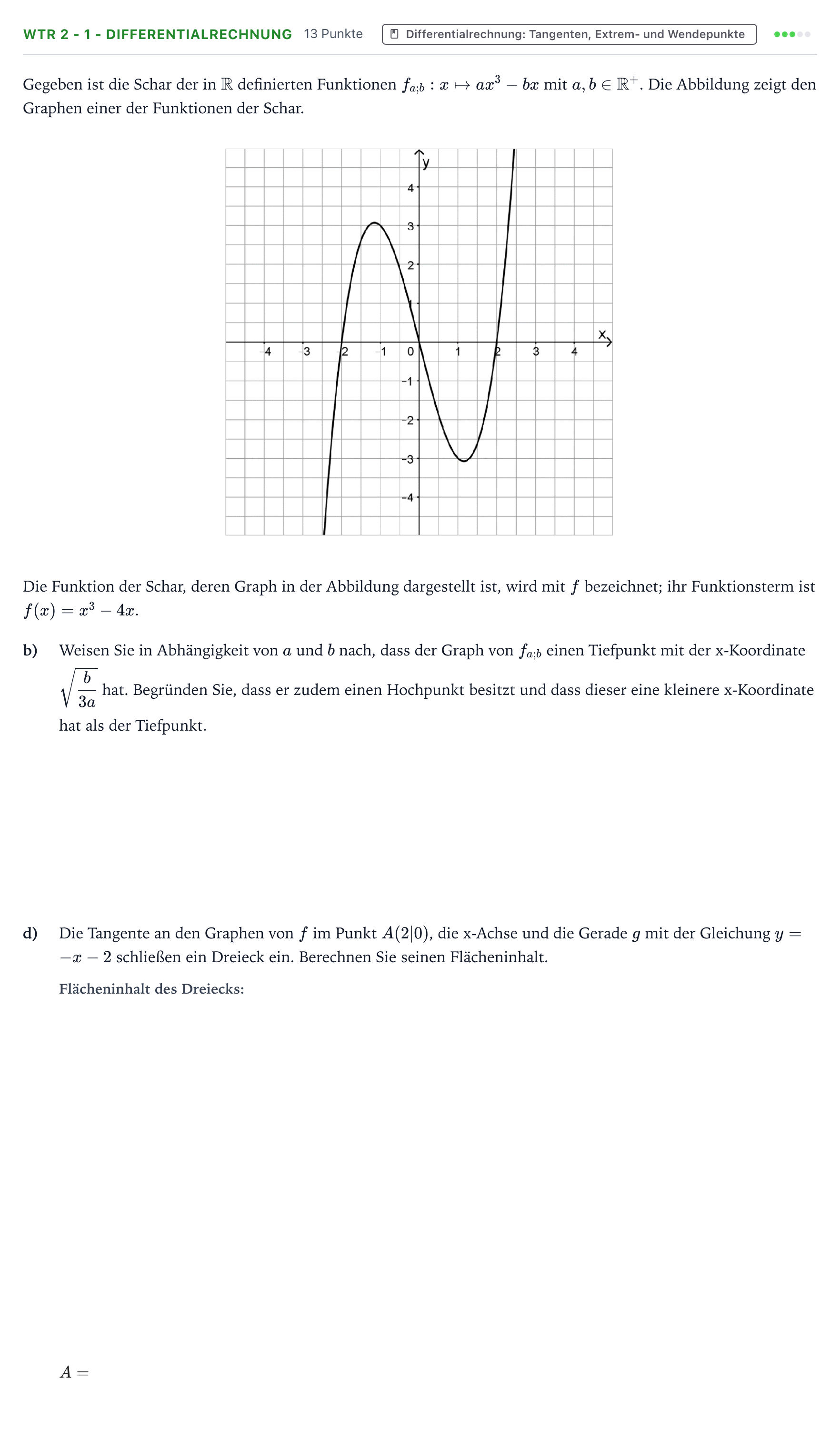 Aufgabenstellung: Aufgabe WTR 2 - 1 - Differentialrechnung · Abitur NRW Mathematik LK · Teil B · Analysis (WTR) 2024