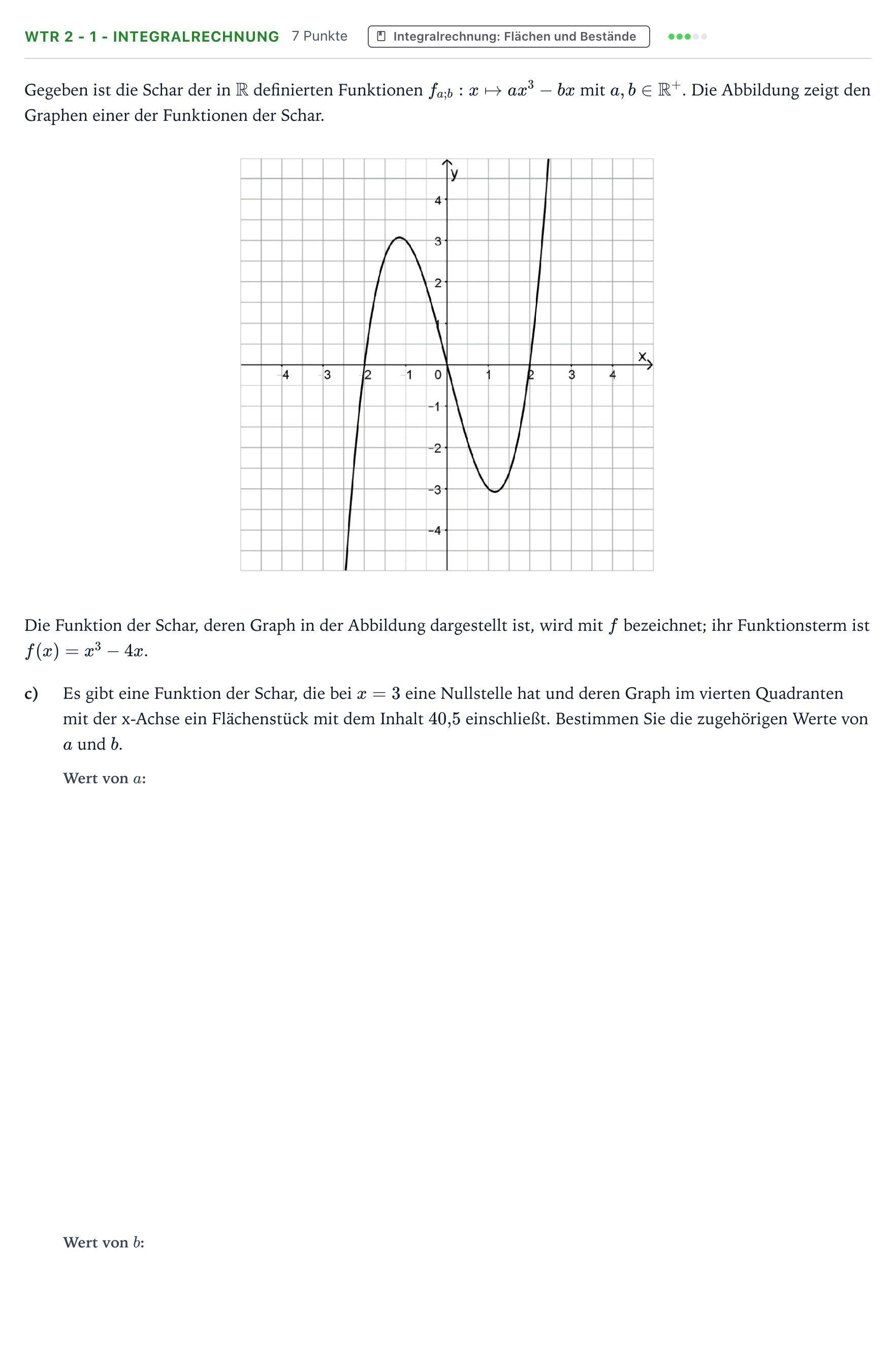 Aufgabenstellung: Aufgabe WTR 2 - 1 - Integralrechnung · Abitur NRW Mathematik LK · Teil B · Analysis (WTR) 2024