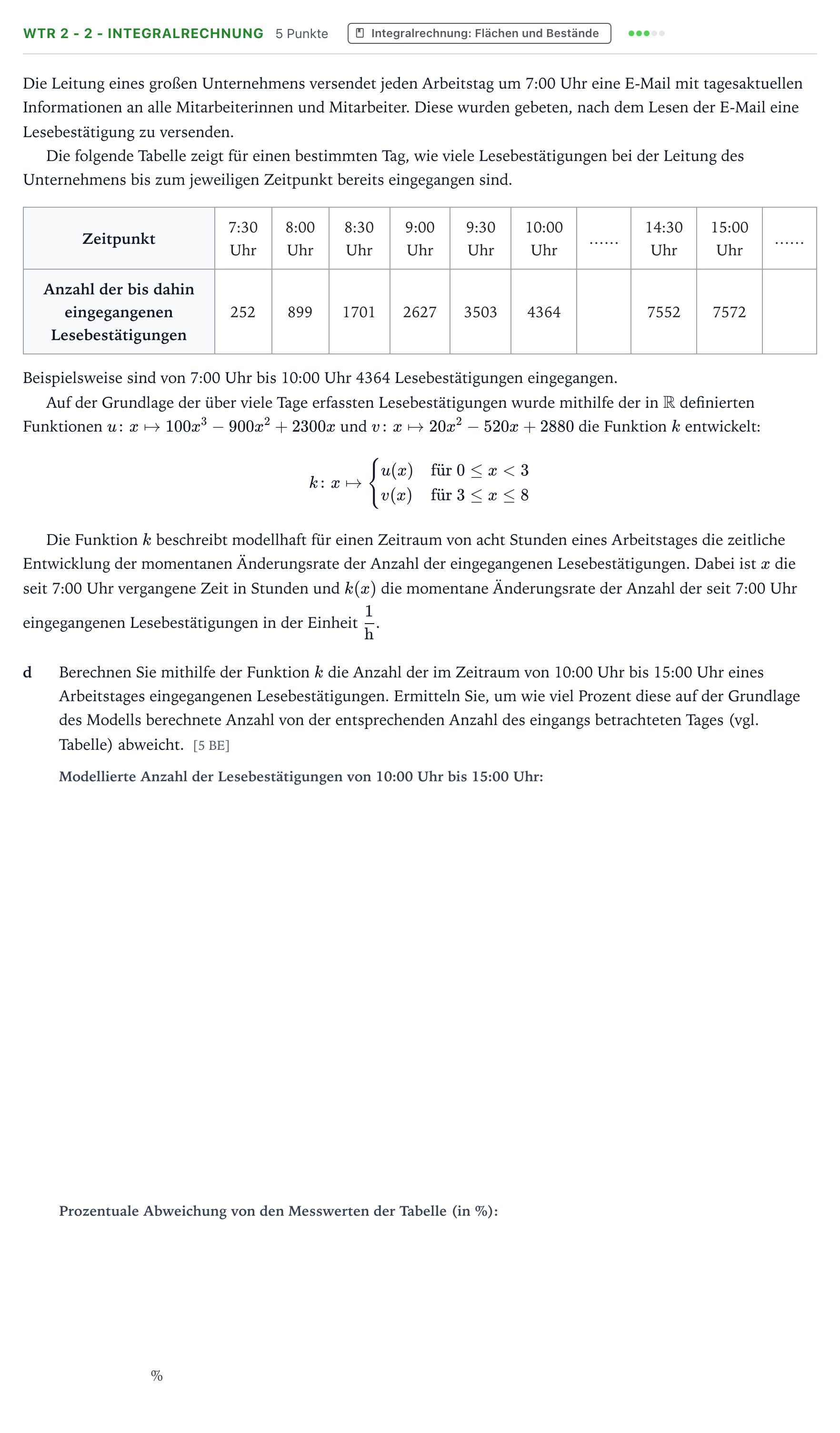 Aufgabenstellung: Aufgabe WTR 2 - 2 - Integralrechnung · Abitur NRW Mathematik LK · Teil B · Analysis (WTR) 2024