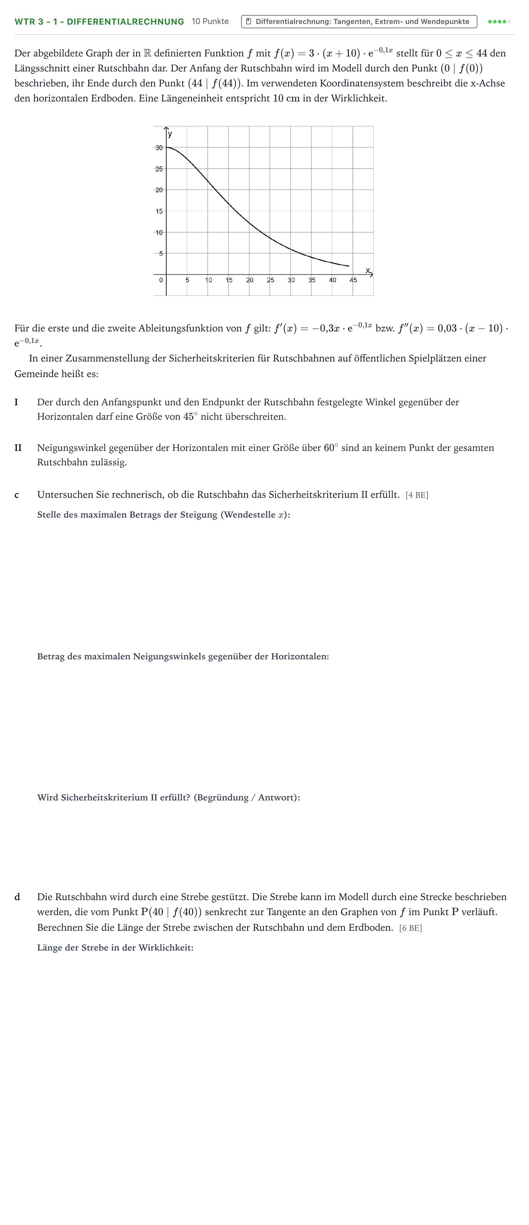 Aufgabenstellung: Aufgabe WTR 3 - 1 - Differentialrechnung · Abitur NRW Mathematik LK · Teil B · Analysis (WTR) 2024