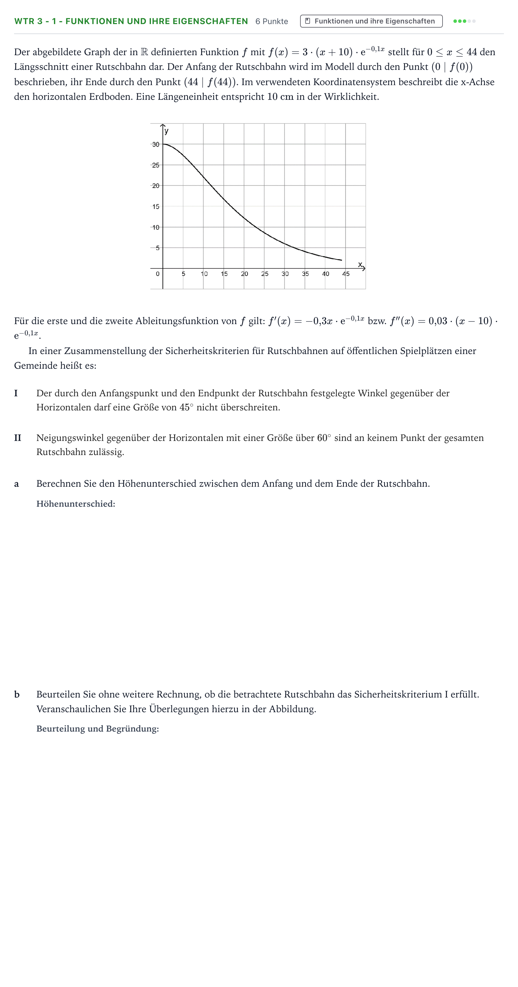 Aufgabenstellung: Aufgabe WTR 3 - 1 - Funktionen und ihre Eigenschaften · Abitur NRW Mathematik LK · Teil B · Analysis (WTR) 2024