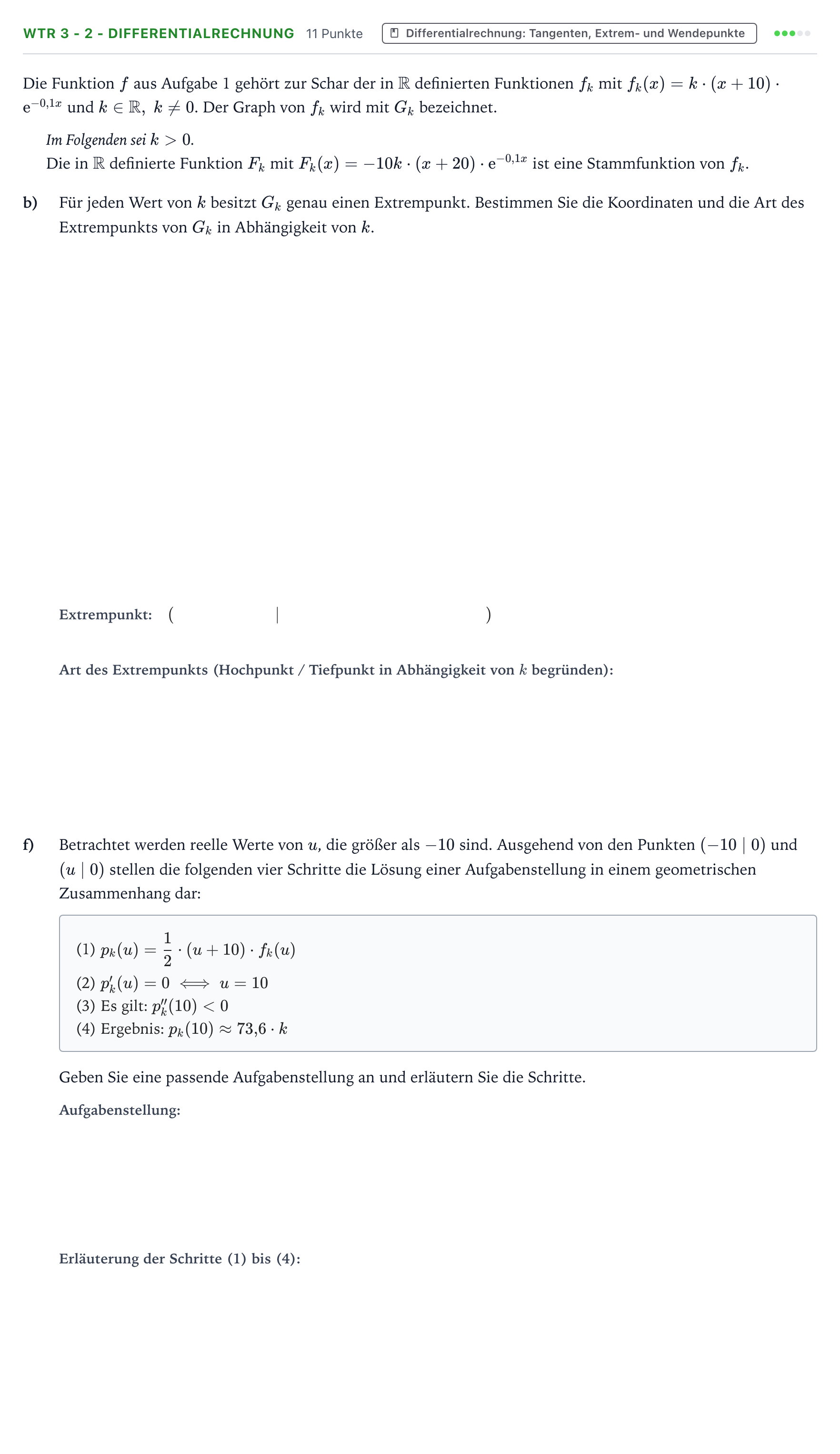 Aufgabenstellung: Aufgabe WTR 3 - 2 - Differentialrechnung · Abitur NRW Mathematik LK · Teil B · Analysis (WTR) 2024