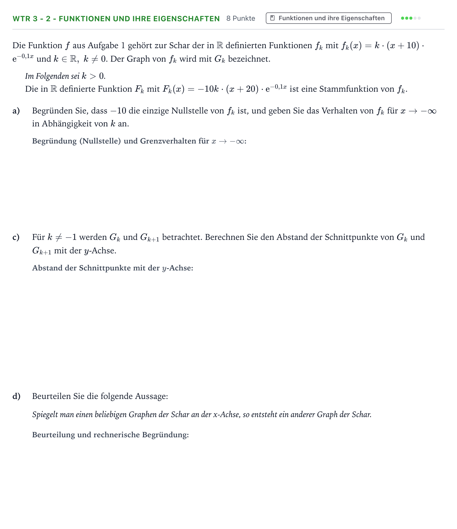 Aufgabenstellung: Aufgabe WTR 3 - 2 - Funktionen und ihre Eigenschaften · Abitur NRW Mathematik LK · Teil B · Analysis (WTR) 2024
