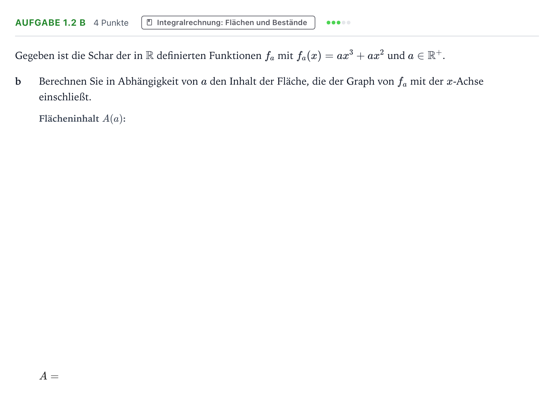 Aufgabenstellung: Aufgabe 1.2 b - Integralrechnung · Abitur NRW Mathematik LK · Teil A · Analysis 2024
