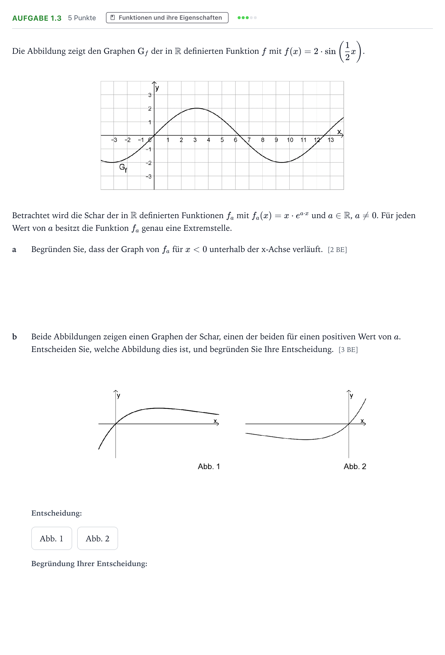 Aufgabenstellung: Aufgabe 1.3 · Abitur NRW Mathematik LK · Teil A · Analysis 2024