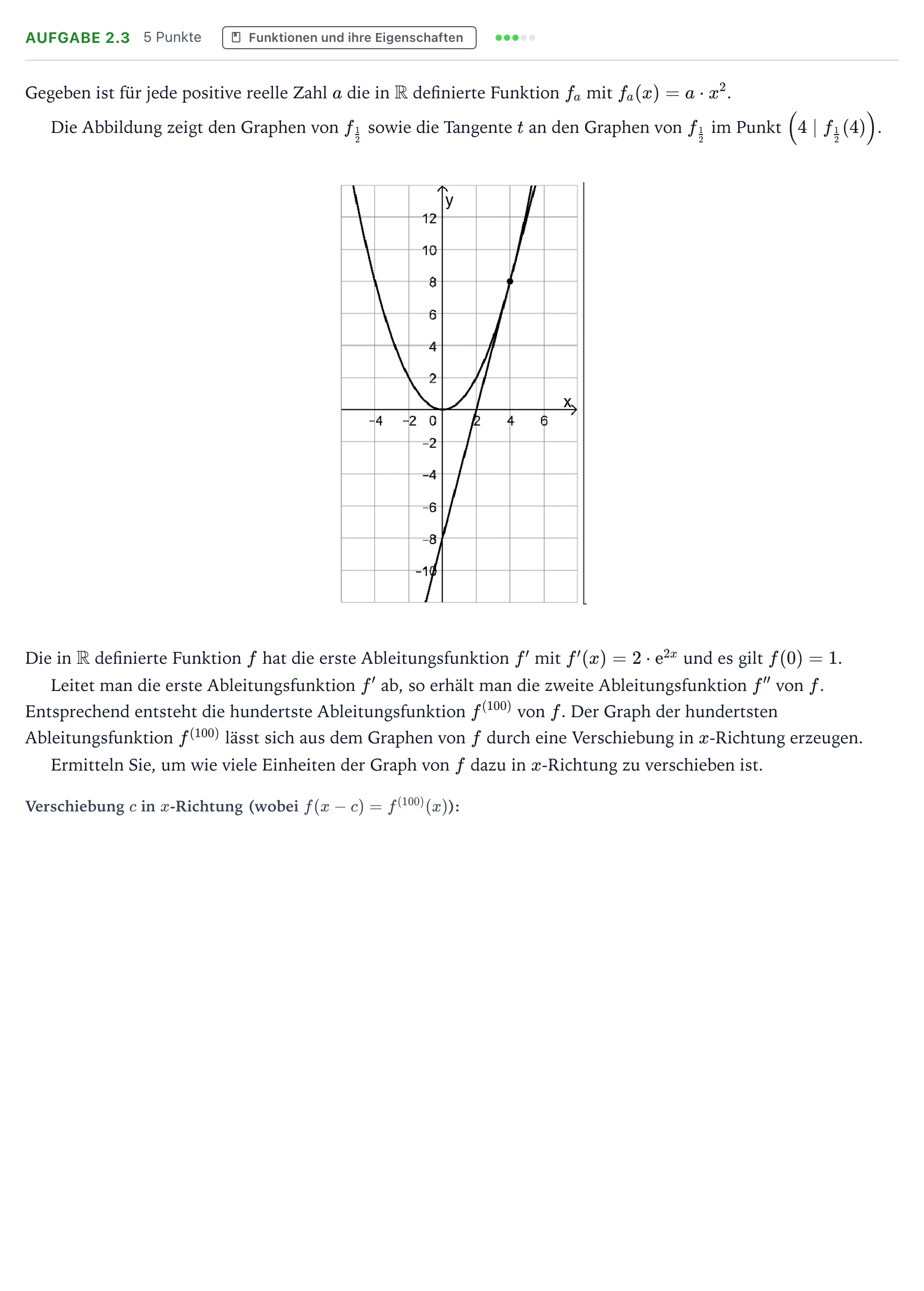 Aufgabenstellung: Aufgabe 2.3 · Abitur NRW Mathematik LK · Teil A · Analysis 2024