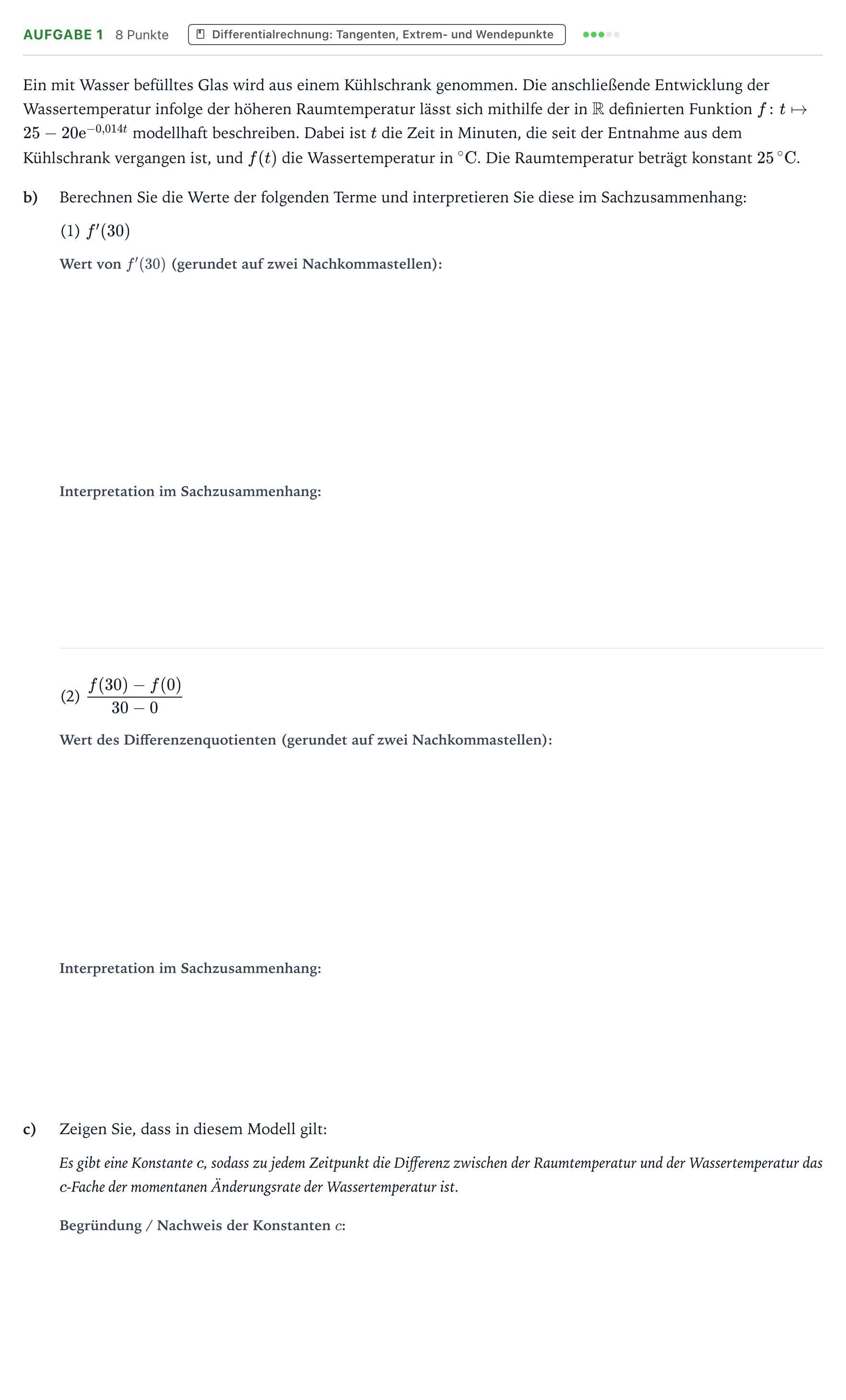 Aufgabenstellung: Aufgabe 1 - Differentialrechnung · Abitur NRW Mathematik GK · Teil B · Analysis (CAS) 2024