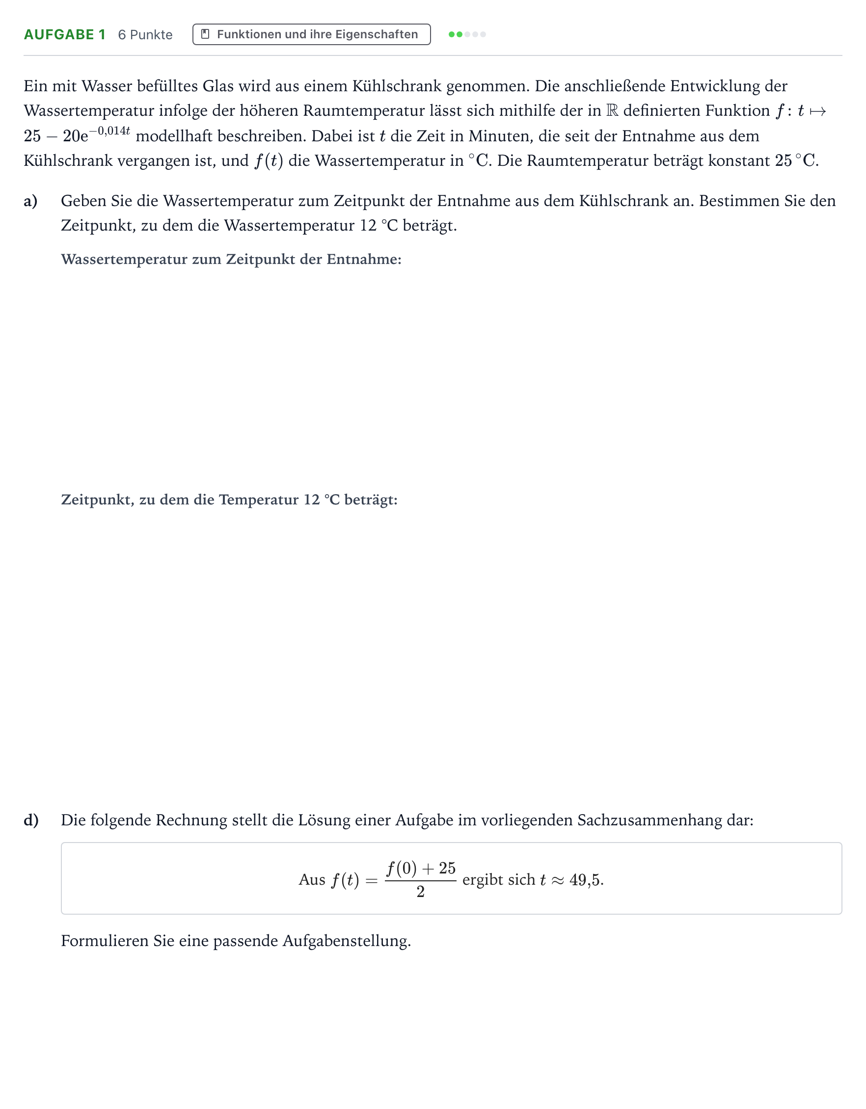 Aufgabenstellung: Aufgabe 1 - Funktionen und ihre Eigenschaften · Abitur NRW Mathematik GK · Teil B · Analysis (CAS) 2024