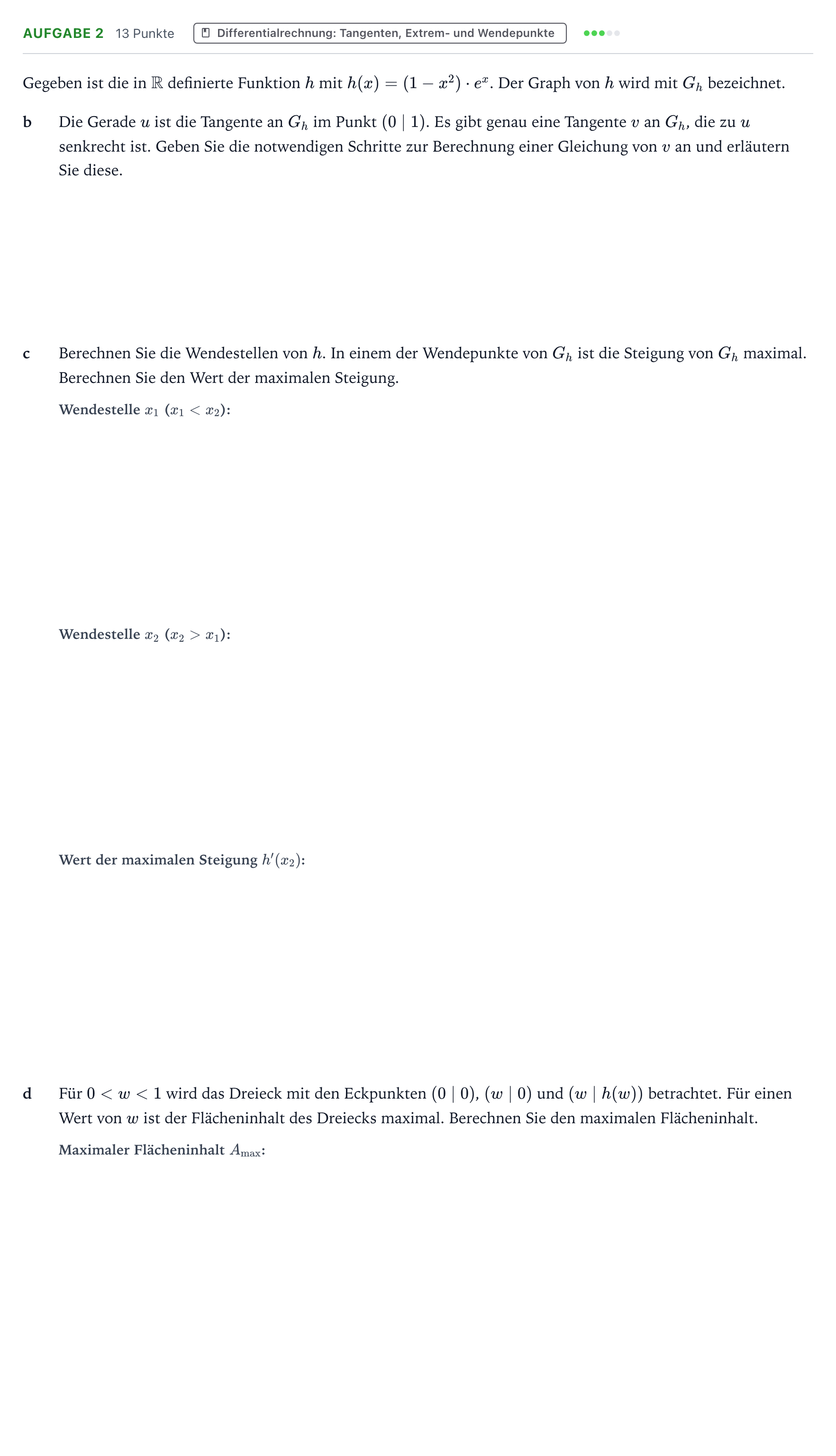 Aufgabenstellung: Aufgabe 2 - Differentialrechnung · Abitur NRW Mathematik GK · Teil B · Analysis (CAS) 2024