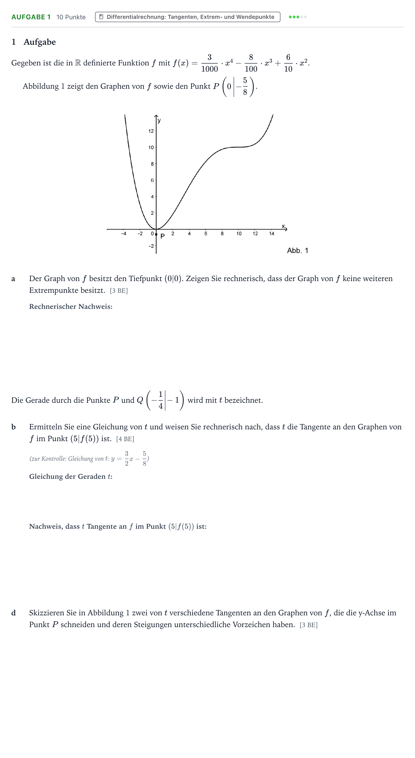 Aufgabenstellung: Aufgabe 1 - Differentialrechnung · Abitur NRW Mathematik GK · Teil B · Analysis (CAS) 2024