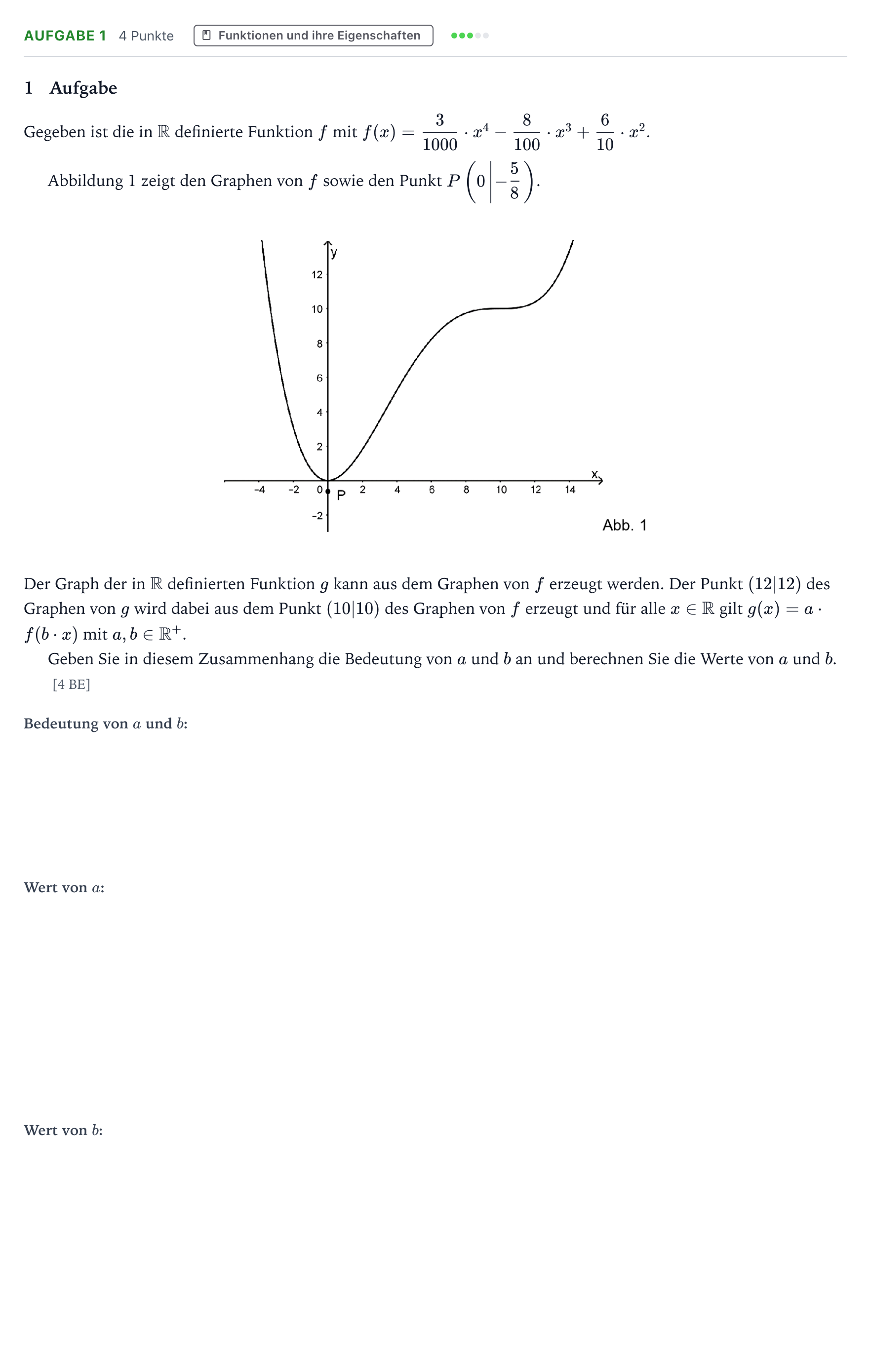 Aufgabenstellung: Aufgabe 1 - Funktionen und ihre Eigenschaften · Abitur NRW Mathematik GK · Teil B · Analysis (CAS) 2024