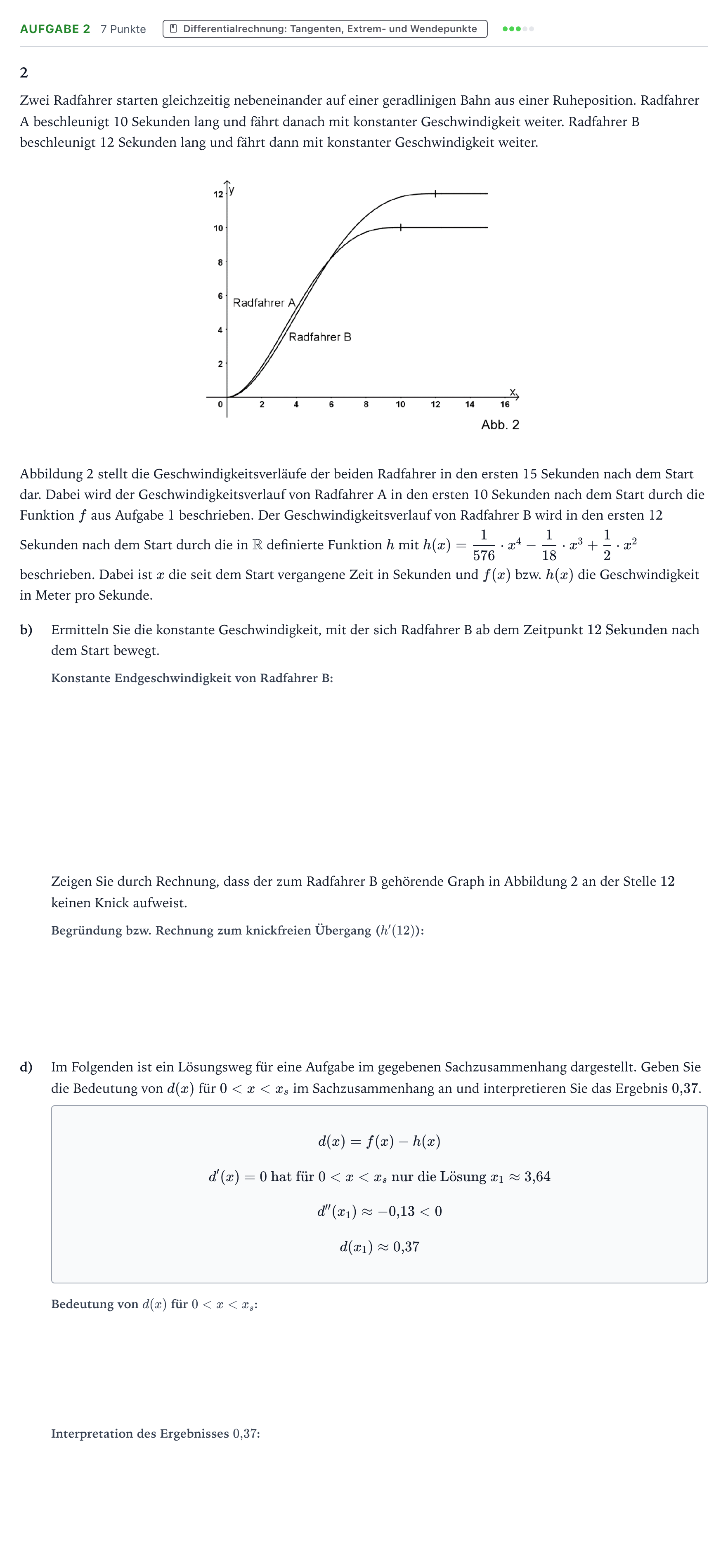 Aufgabenstellung: Aufgabe 2 - Differentialrechnung · Abitur NRW Mathematik GK · Teil B · Analysis (CAS) 2024