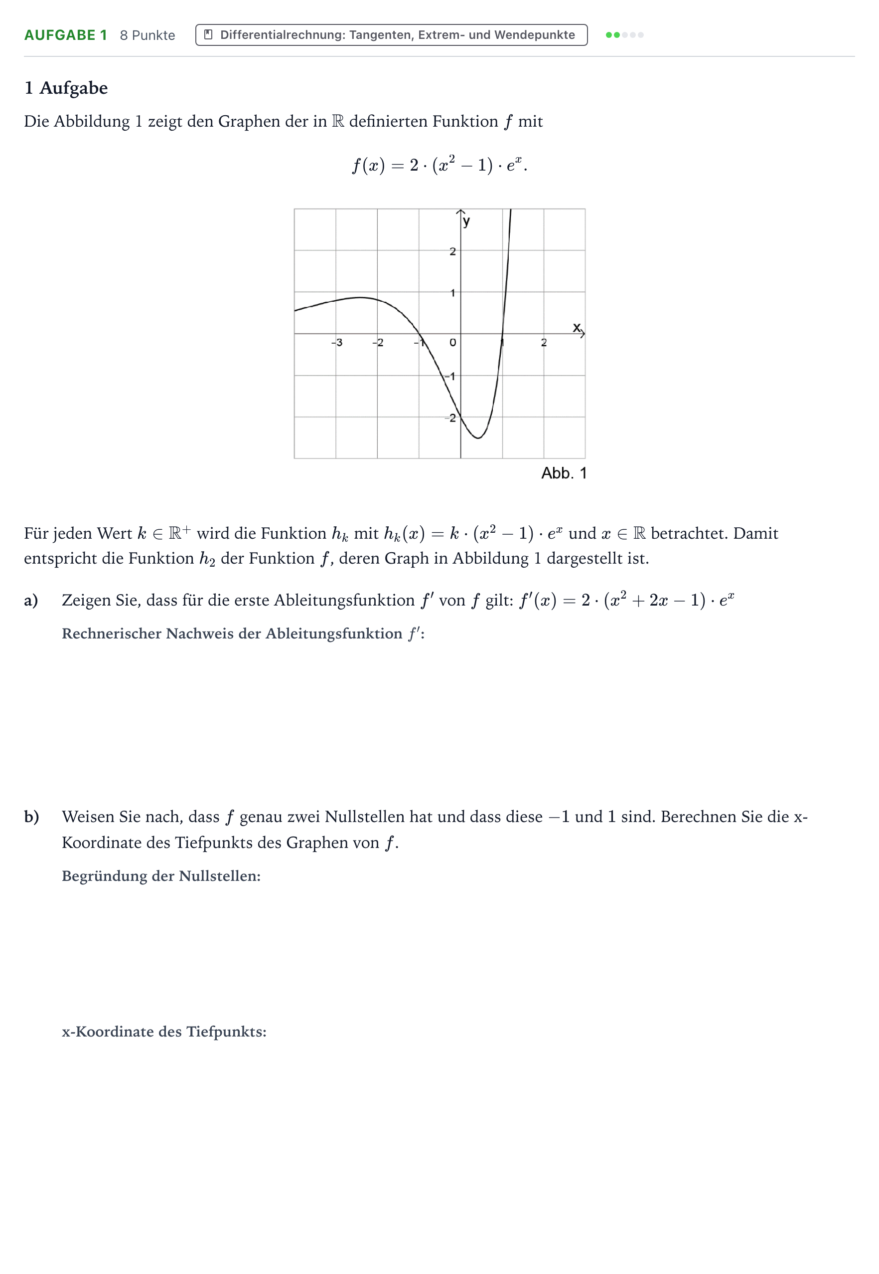 Aufgabenstellung: Aufgabe 1 - Differentialrechnung · Abitur NRW Mathematik GK · Teil B · Analysis (WTR) 2024