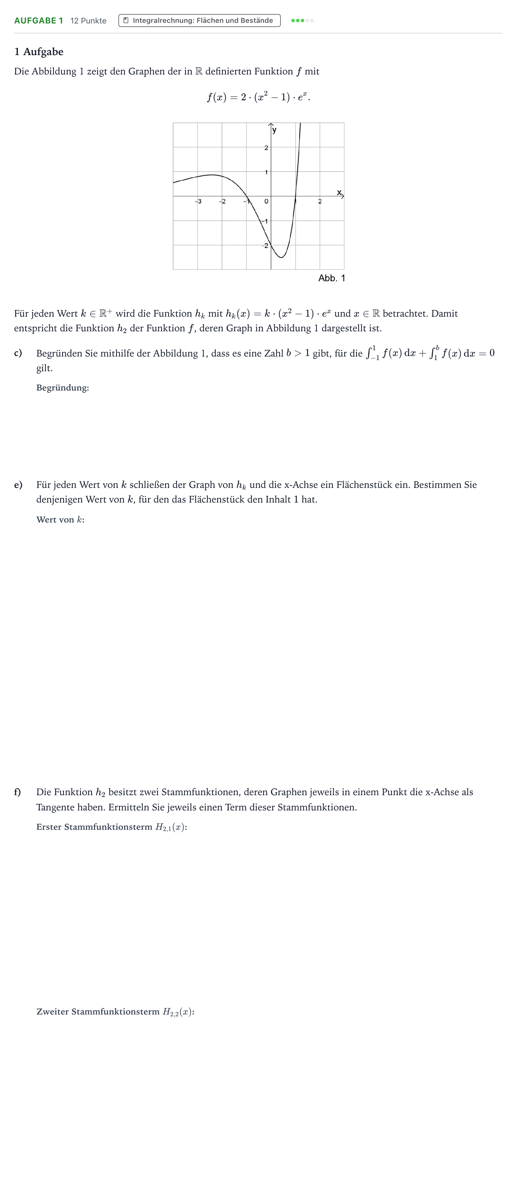 Aufgabenstellung: Aufgabe 1 - Integralrechnung · Abitur NRW Mathematik GK · Teil B · Analysis (WTR) 2024