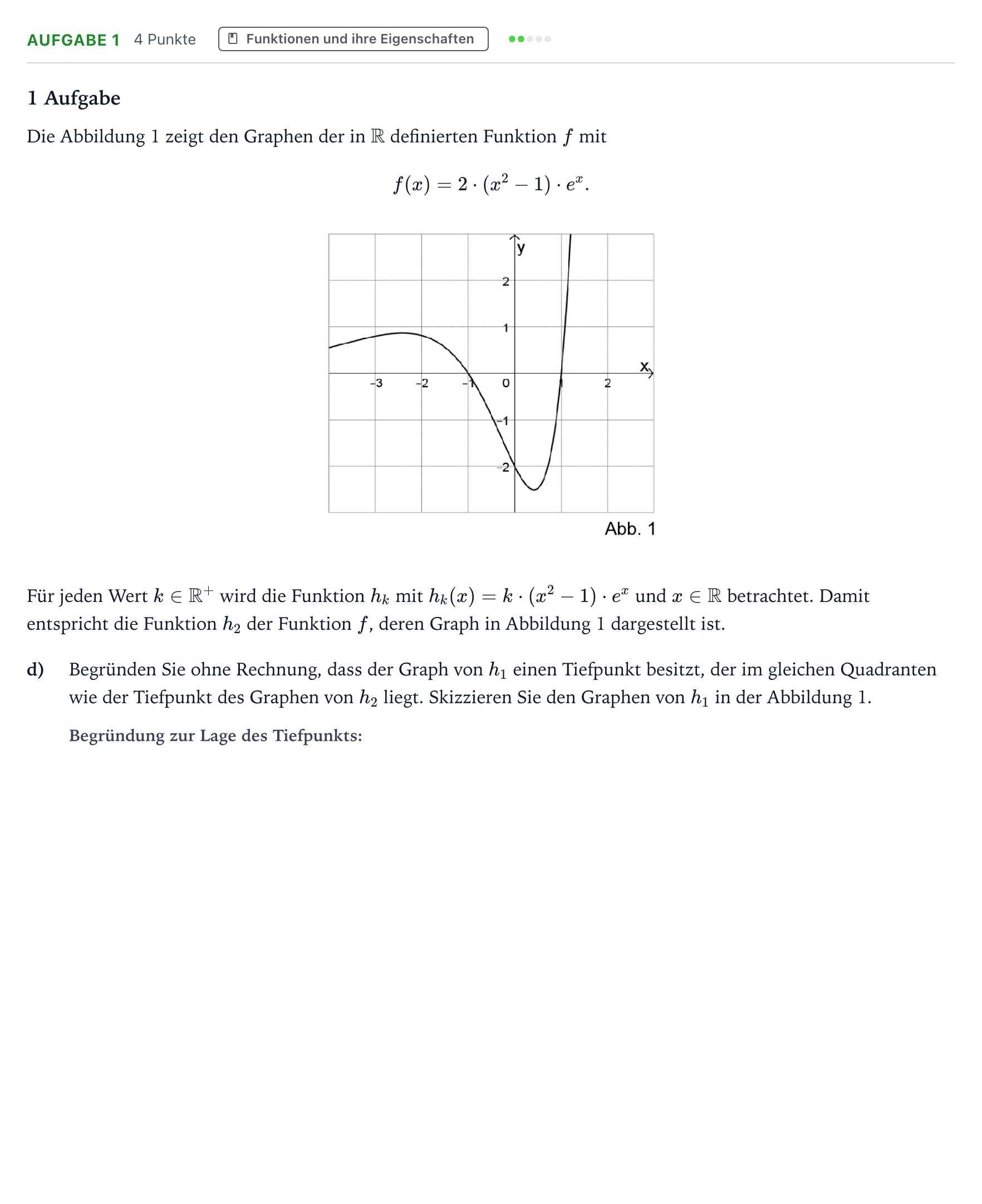 Aufgabenstellung: Aufgabe 1 - Funktionen und ihre Eigenschaften · Abitur NRW Mathematik GK · Teil B · Analysis (WTR) 2024