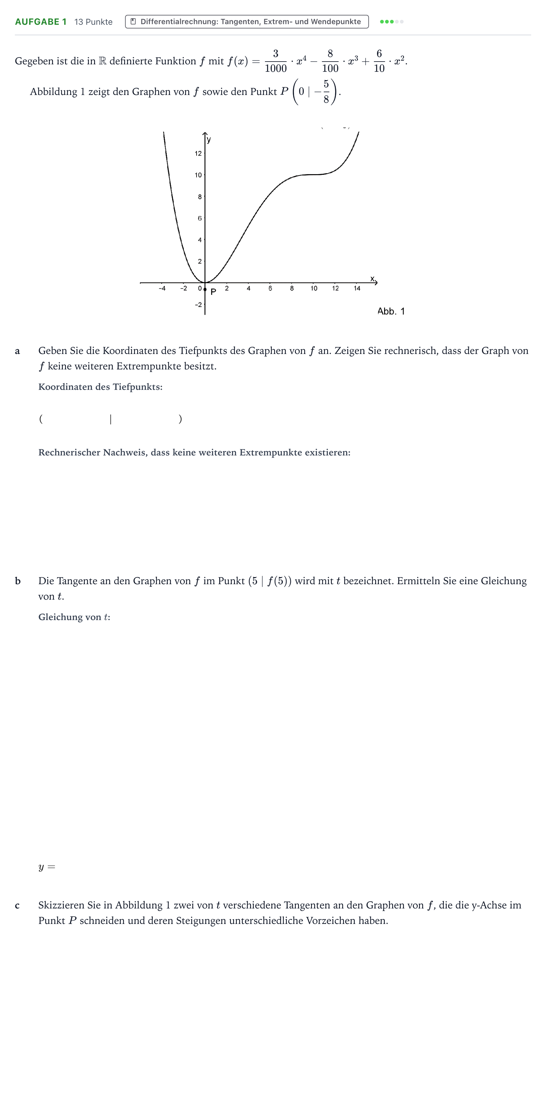 Aufgabenstellung: Aufgabe 1 - Differentialrechnung · Abitur NRW Mathematik GK · Teil B · Analysis (WTR) 2024