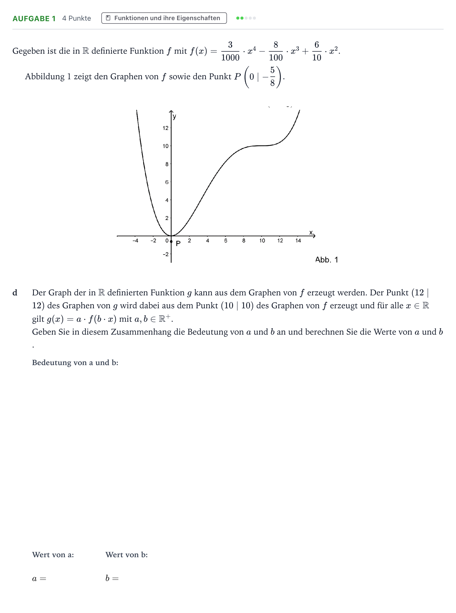 Aufgabenstellung: Aufgabe 1 - Funktionen und ihre Eigenschaften · Abitur NRW Mathematik GK · Teil B · Analysis (WTR) 2024