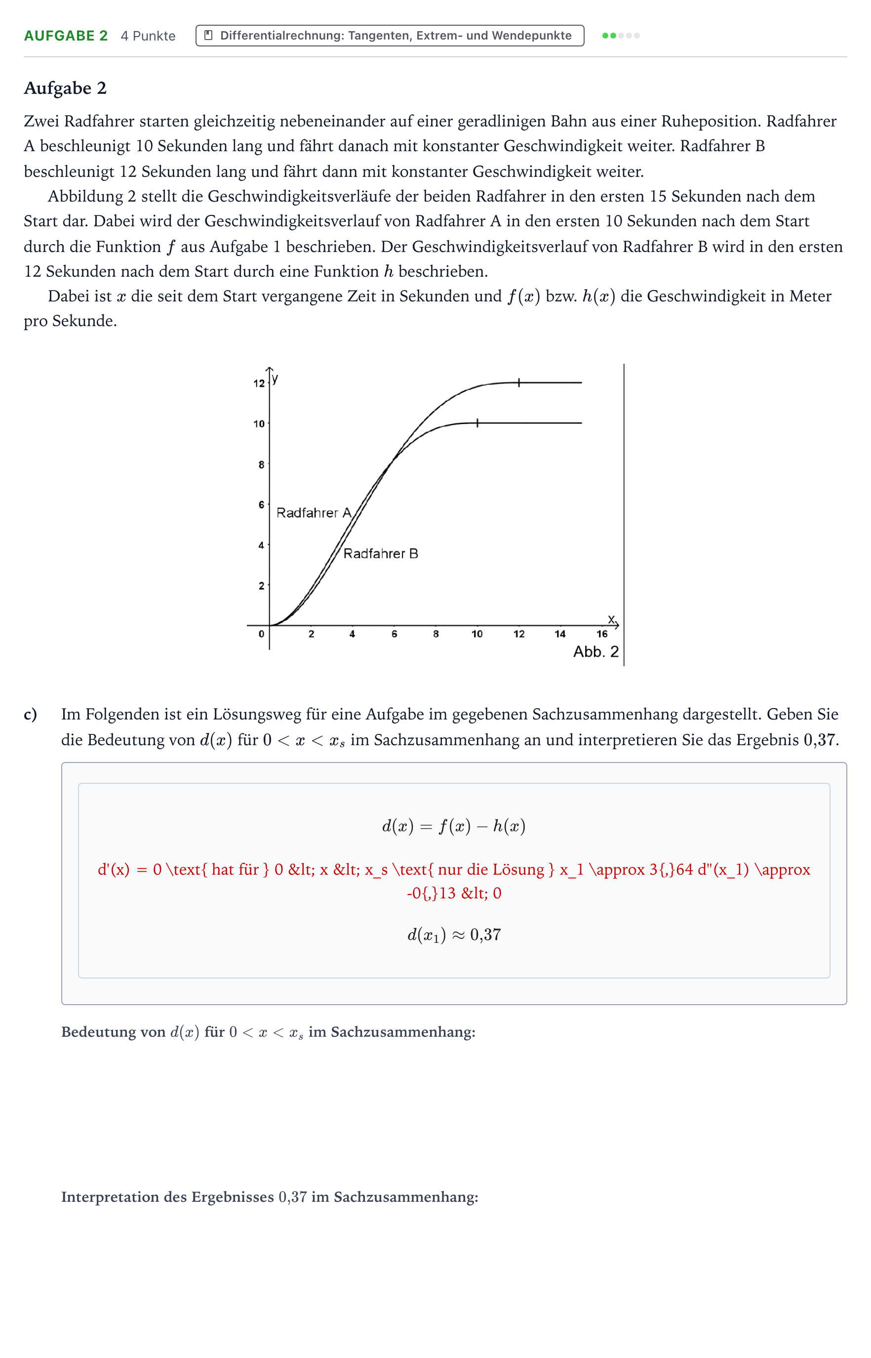 Aufgabenstellung: Aufgabe 2 - Differentialrechnung · Abitur NRW Mathematik GK · Teil B · Analysis (WTR) 2024