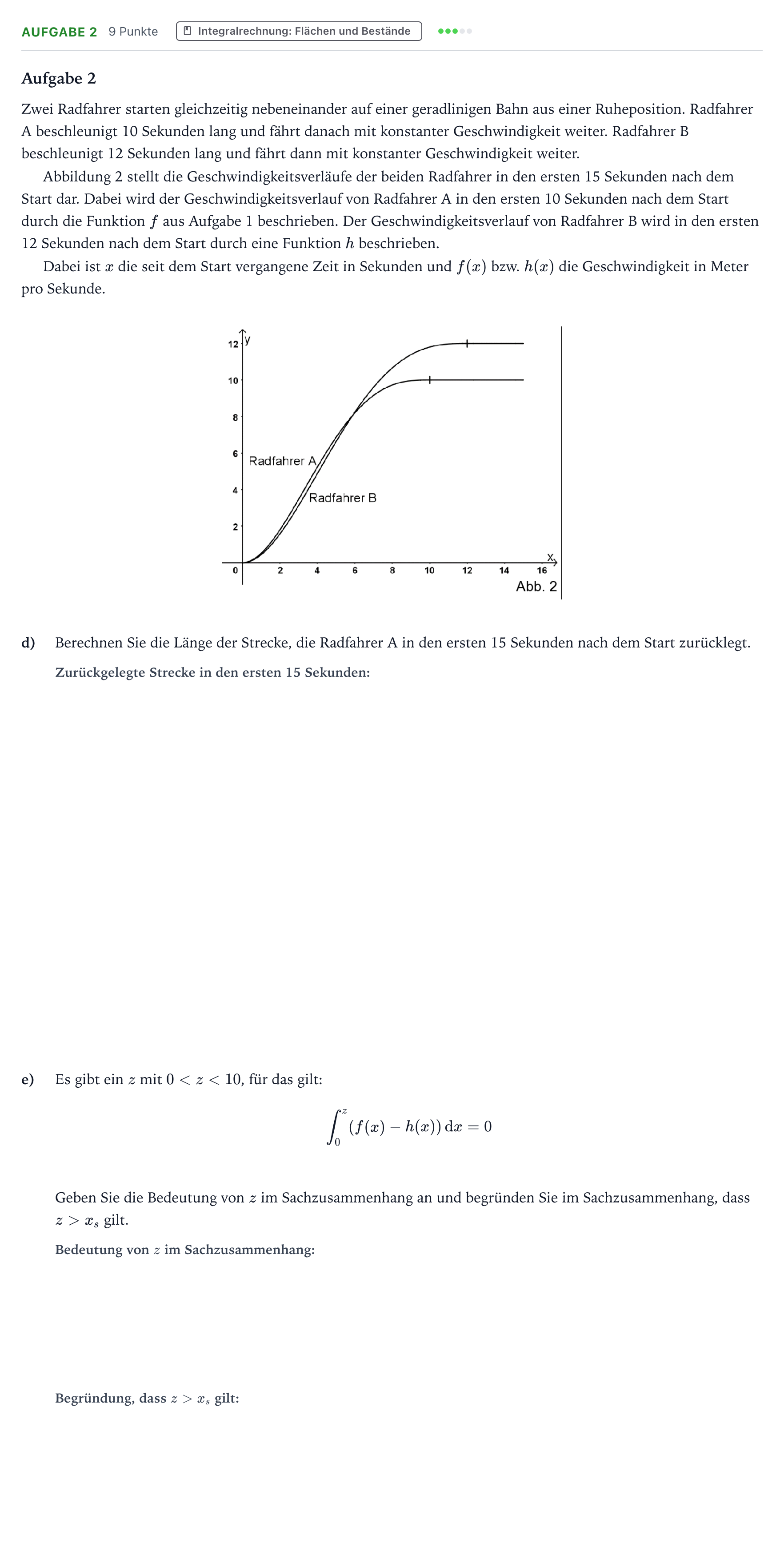 Aufgabenstellung: Aufgabe 2 - Integralrechnung · Abitur NRW Mathematik GK · Teil B · Analysis (WTR) 2024