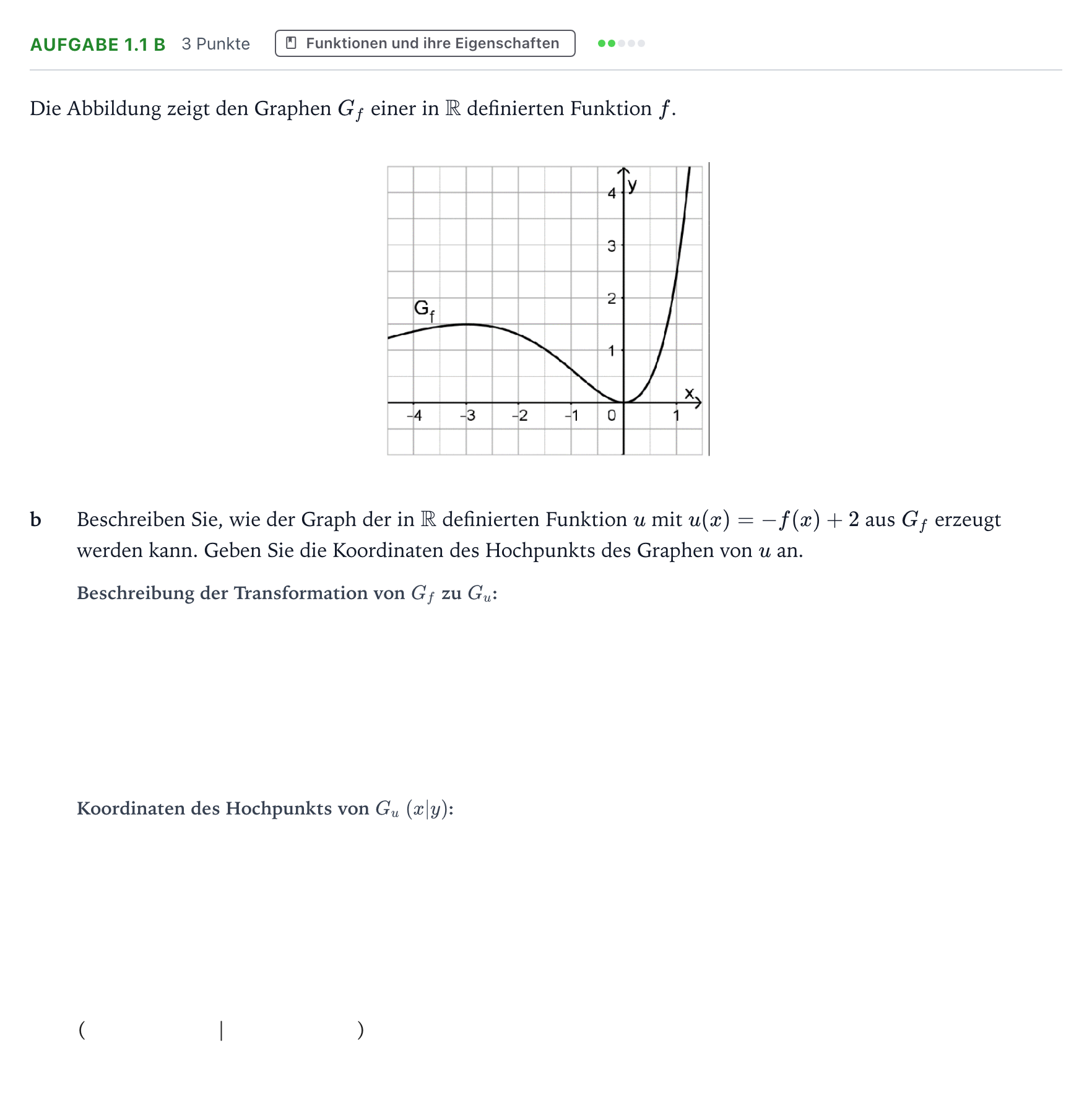 Aufgabenstellung: Aufgabe 1.1 b - Funktionen und ihre Eigenschaften · Abitur NRW Mathematik GK · Teil A · Analysis 2024