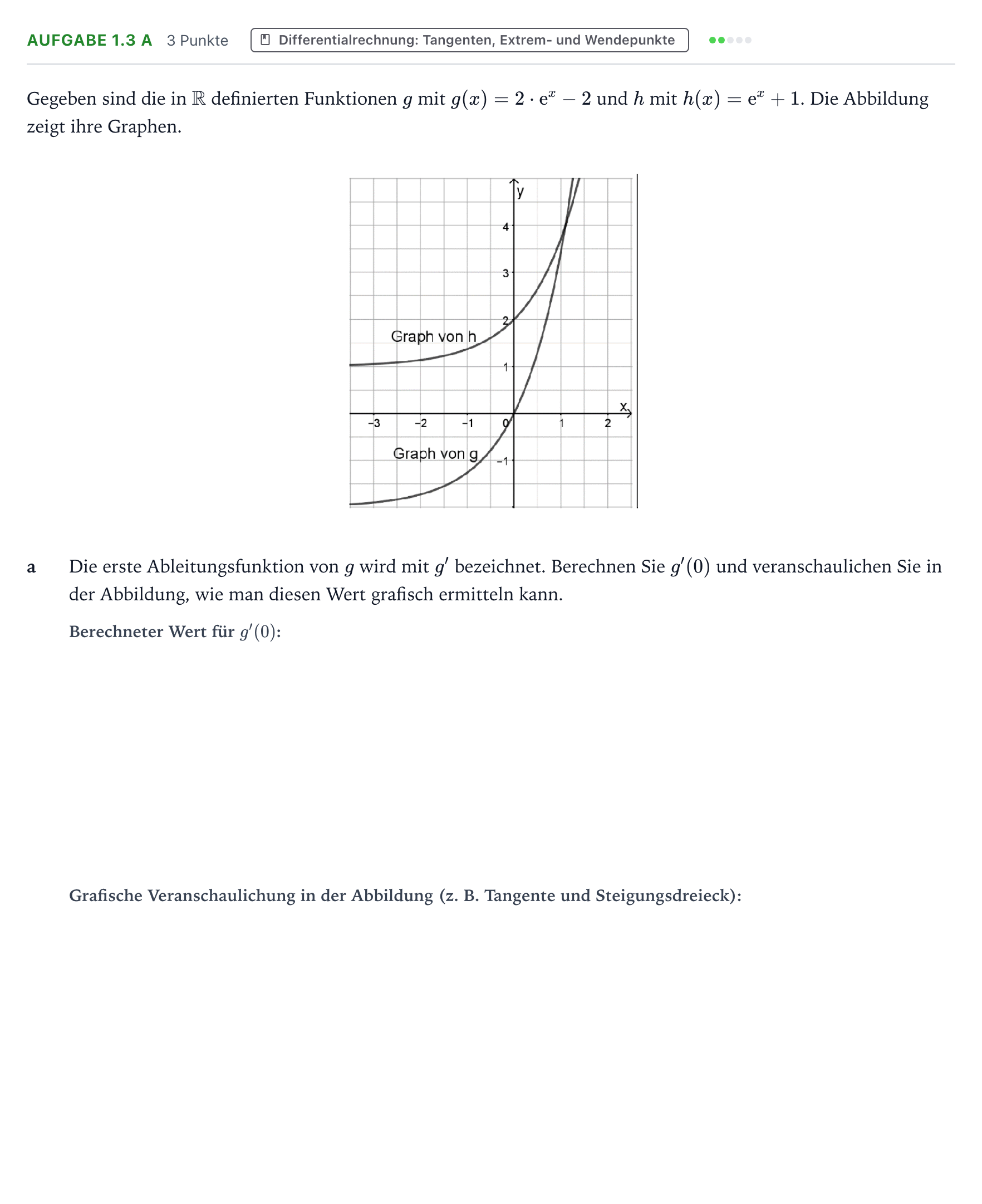 Aufgabenstellung: Aufgabe 1.3 a - Differentialrechnung · Abitur NRW Mathematik GK · Teil A · Analysis 2024