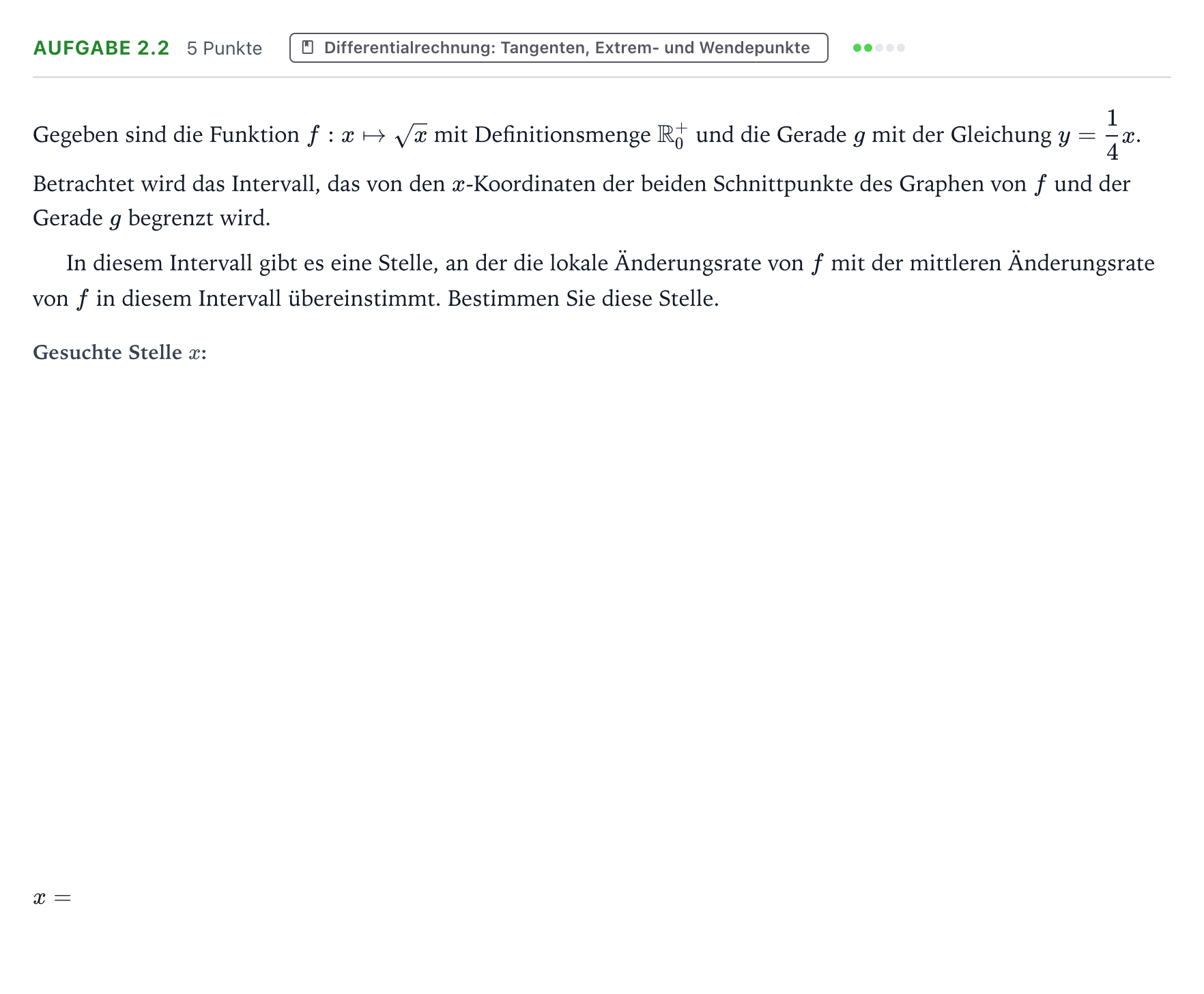 Aufgabenstellung: Aufgabe 2.2 · Abitur NRW Mathematik GK · Teil A · Analysis 2024