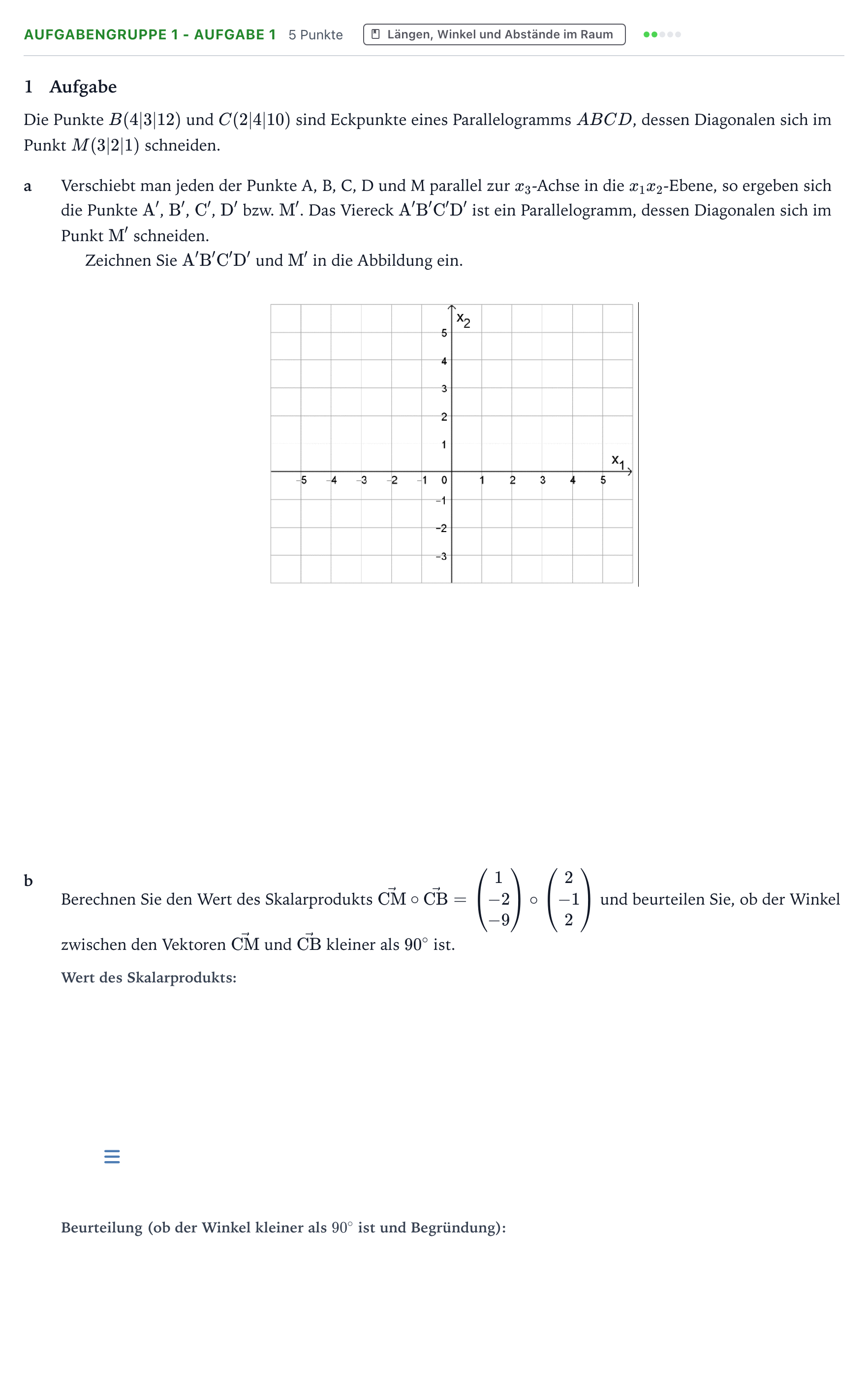 Aufgabenstellung: Aufgabengruppe 1 - Aufgabe 1 · Abitur NRW Mathematik LK · Teil A · Analytische Geometrie 2024