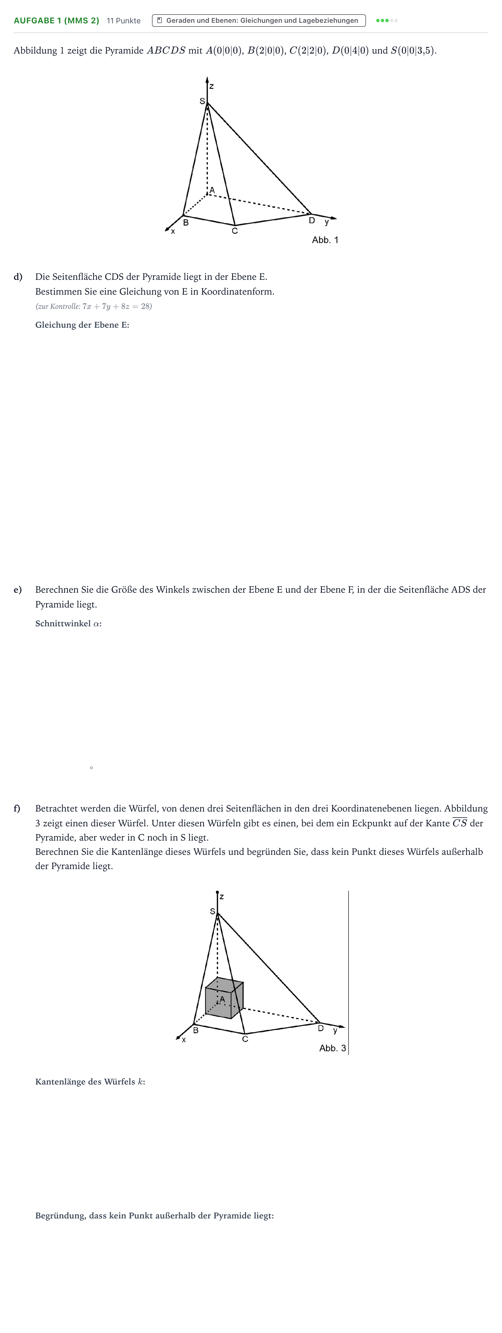 Aufgabenstellung: Aufgabe 1 (MMS 2) - Geraden und Ebenen: Gleichung… · Abitur NRW Mathematik GK · Teil B · Analytische Geometrie (CAS 2024