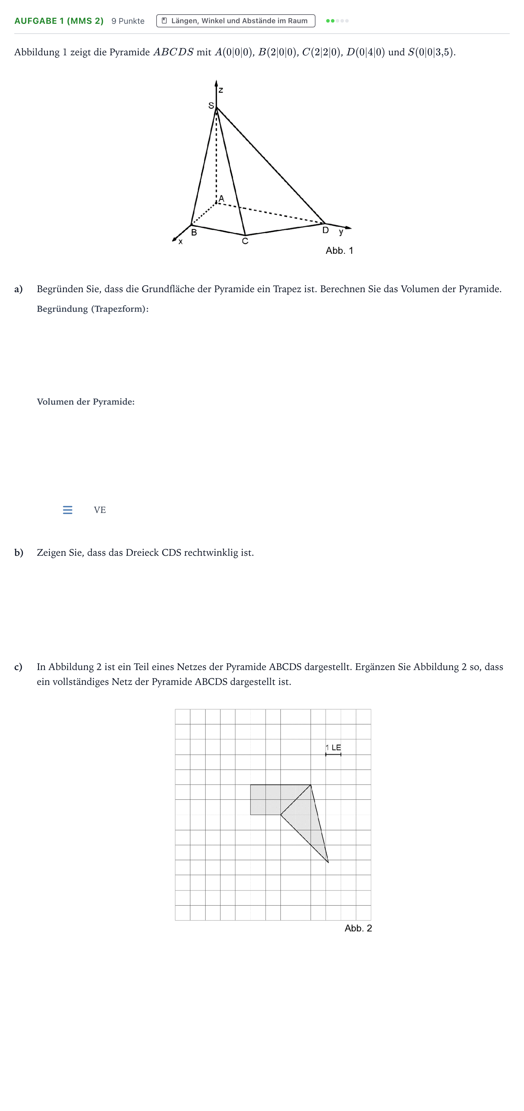 Aufgabenstellung: Aufgabe 1 (MMS 2) - Längen, Winkel und Abstände i… · Abitur NRW Mathematik GK · Teil B · Analytische Geometrie (CAS 2024
