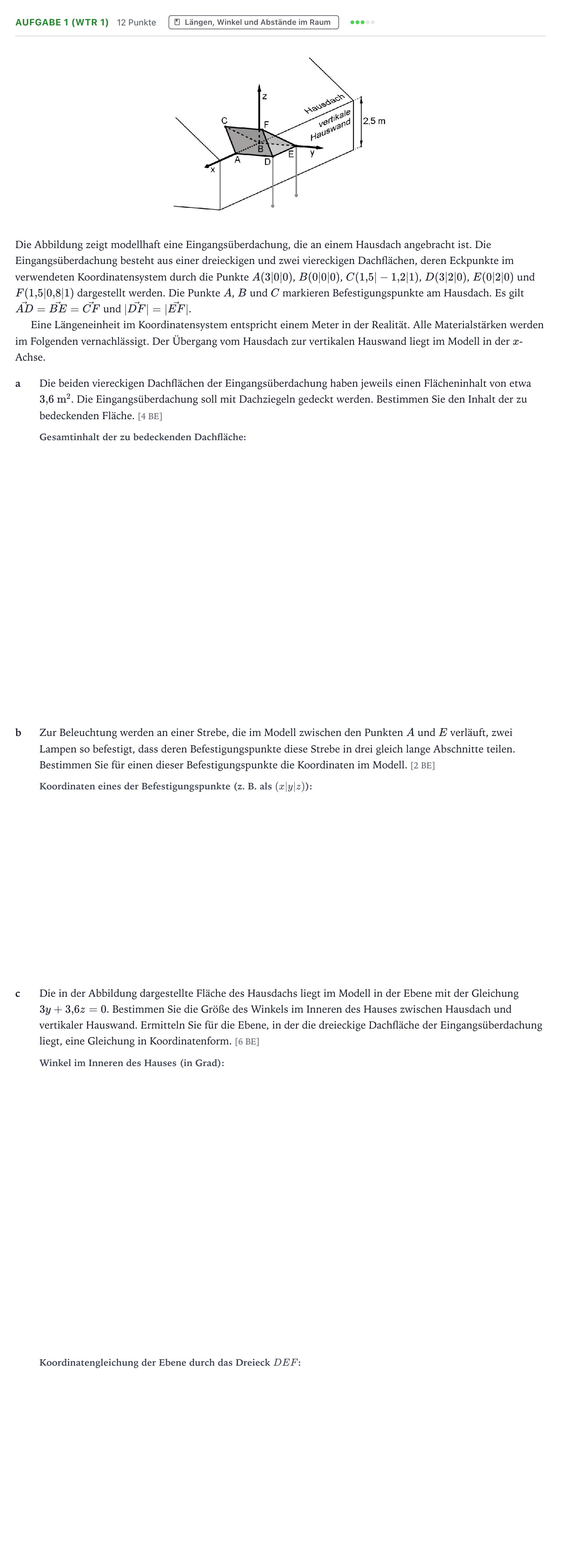 Aufgabenstellung: Aufgabe 1 (WTR 1) - Längen, Winkel und Abstände i… · Abitur NRW Mathematik GK · Teil B · Analytische Geometrie (WTR 2024