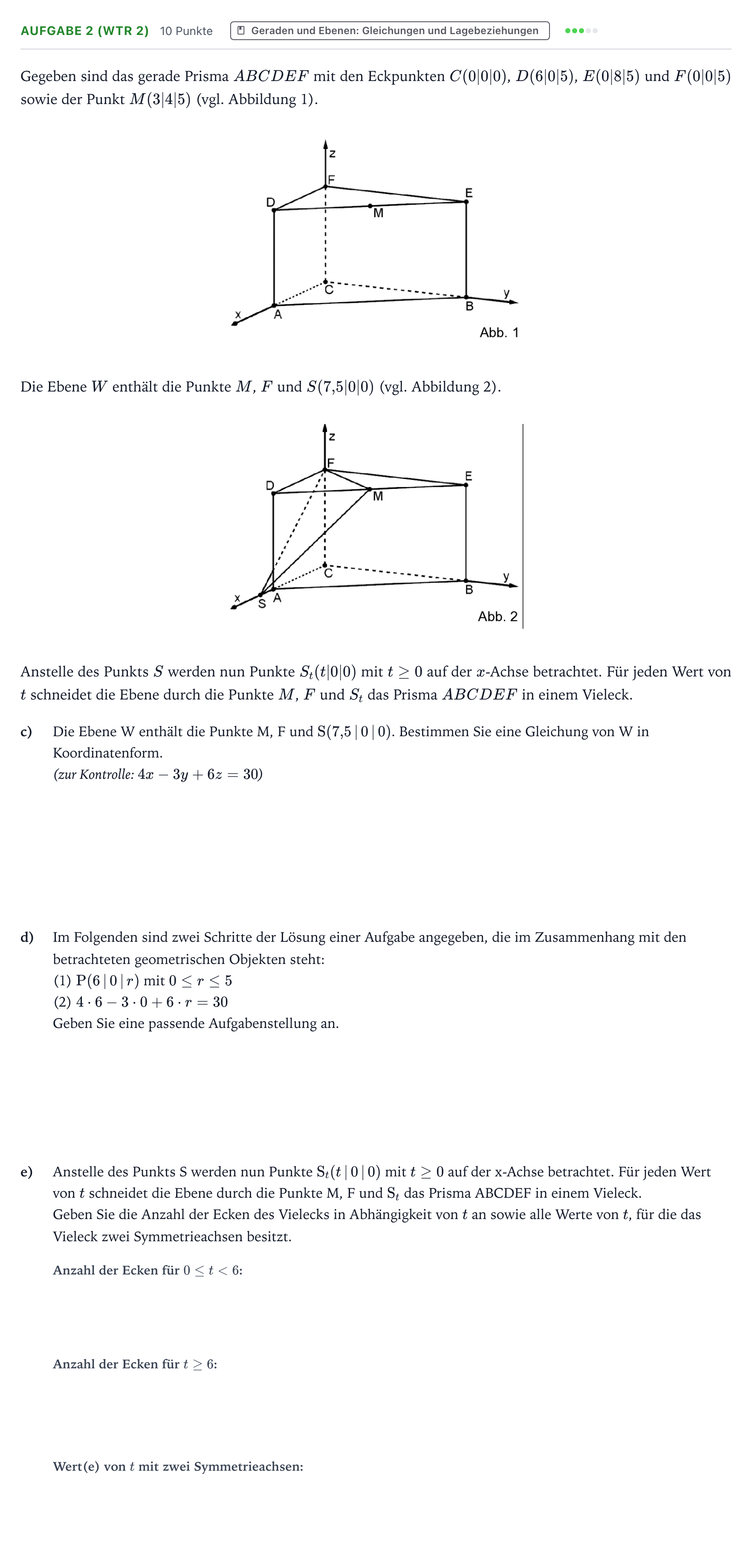 Aufgabenstellung: Aufgabe 2 (WTR 2) - Geraden und Ebenen: Gleichung… · Abitur NRW Mathematik GK · Teil B · Analytische Geometrie (WTR 2024