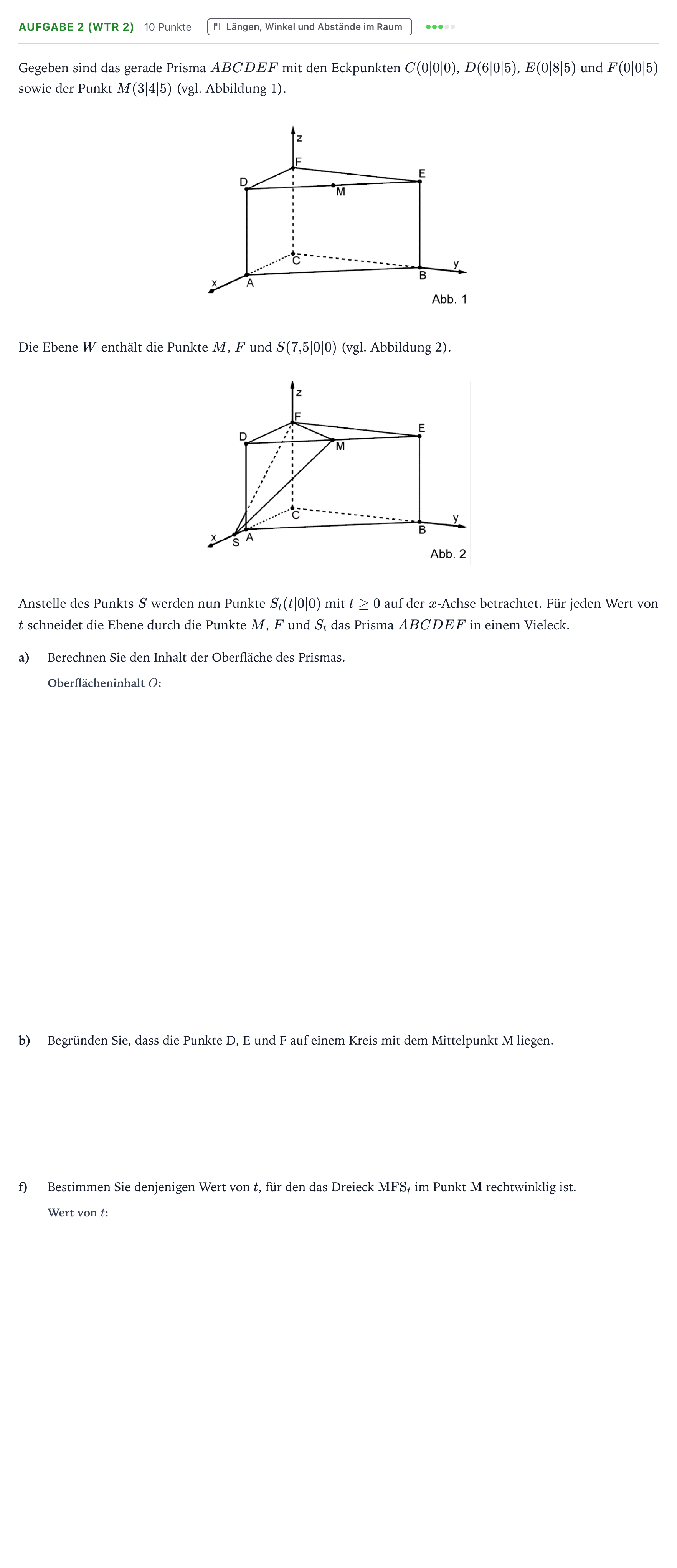 Aufgabenstellung: Aufgabe 2 (WTR 2) - Längen, Winkel und Abstände i… · Abitur NRW Mathematik GK · Teil B · Analytische Geometrie (WTR 2024
