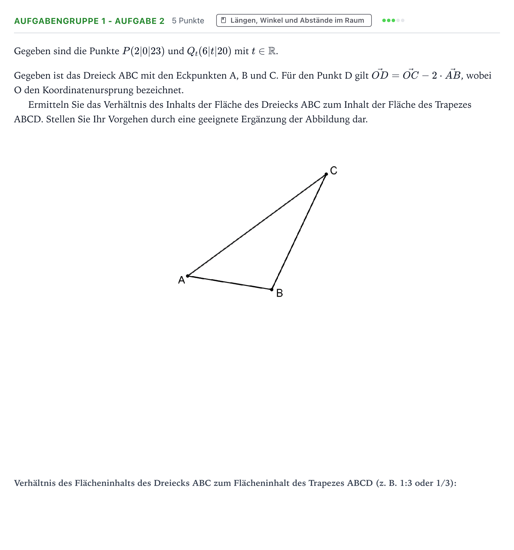 Aufgabenstellung: Aufgabengruppe 1 - Aufgabe 2 · Abitur NRW Mathematik GK · Teil A · Analytische Geometrie 2024